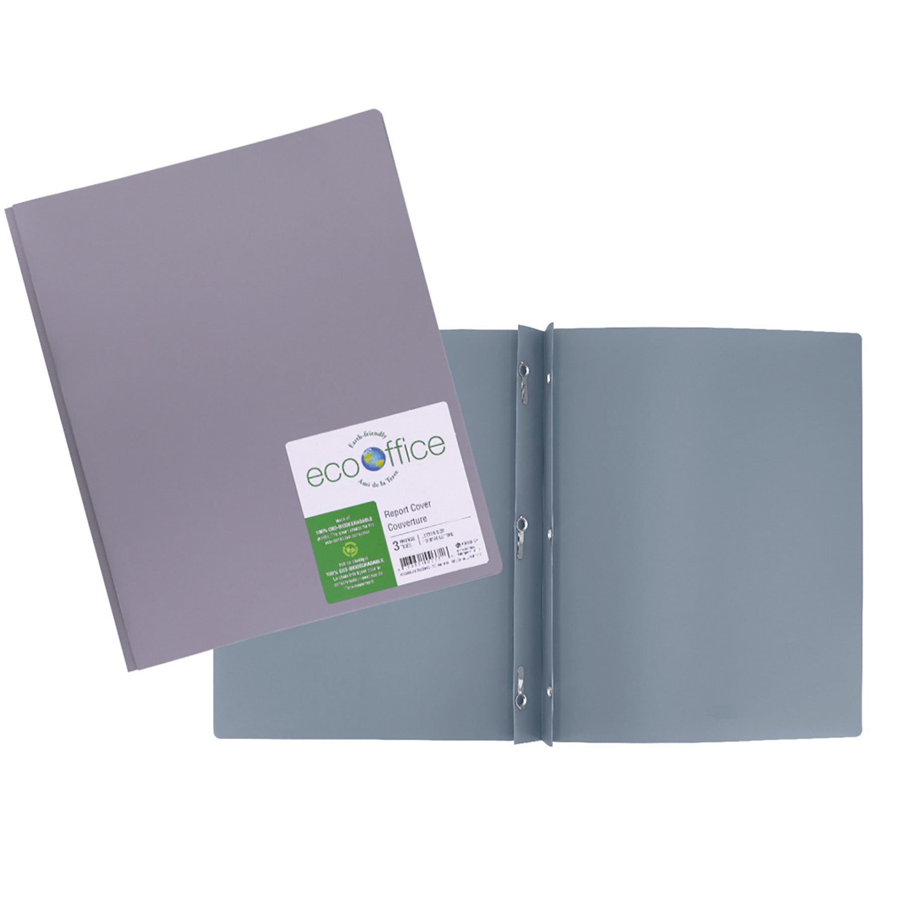 EcoOffice 3-Prong Report Cover Grey Plastic 11.5x9.25in