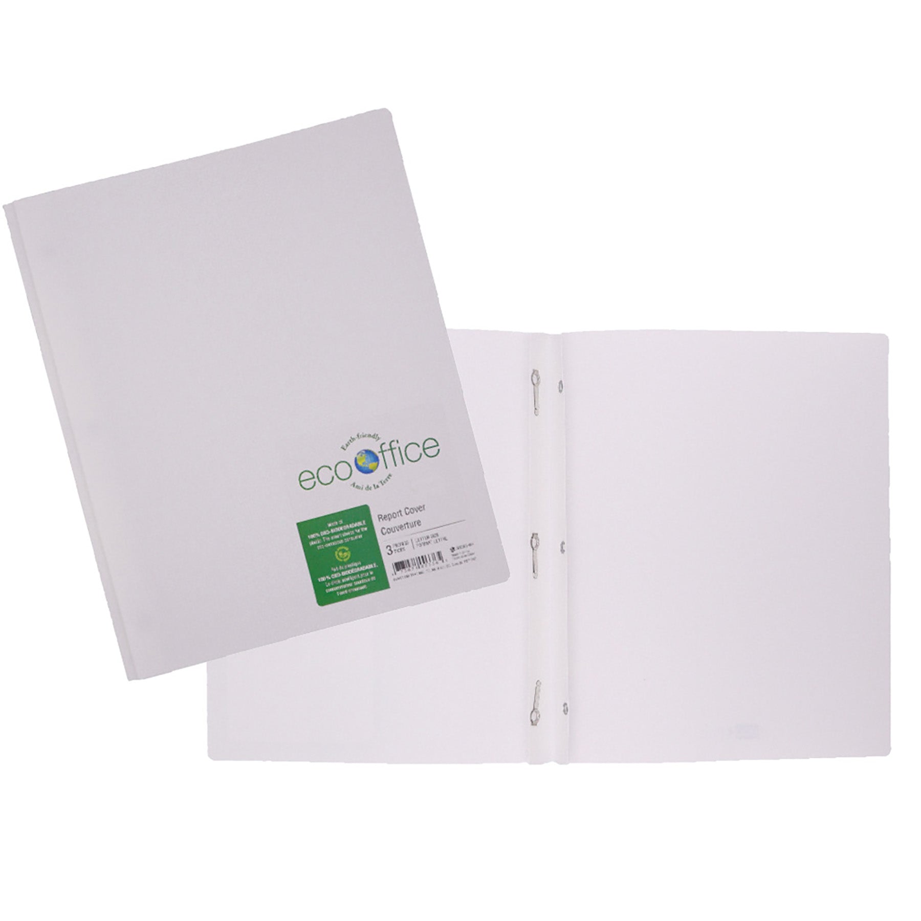 EcoOffice 3-Prong Report Cover White Plastic 11.5x9.25in