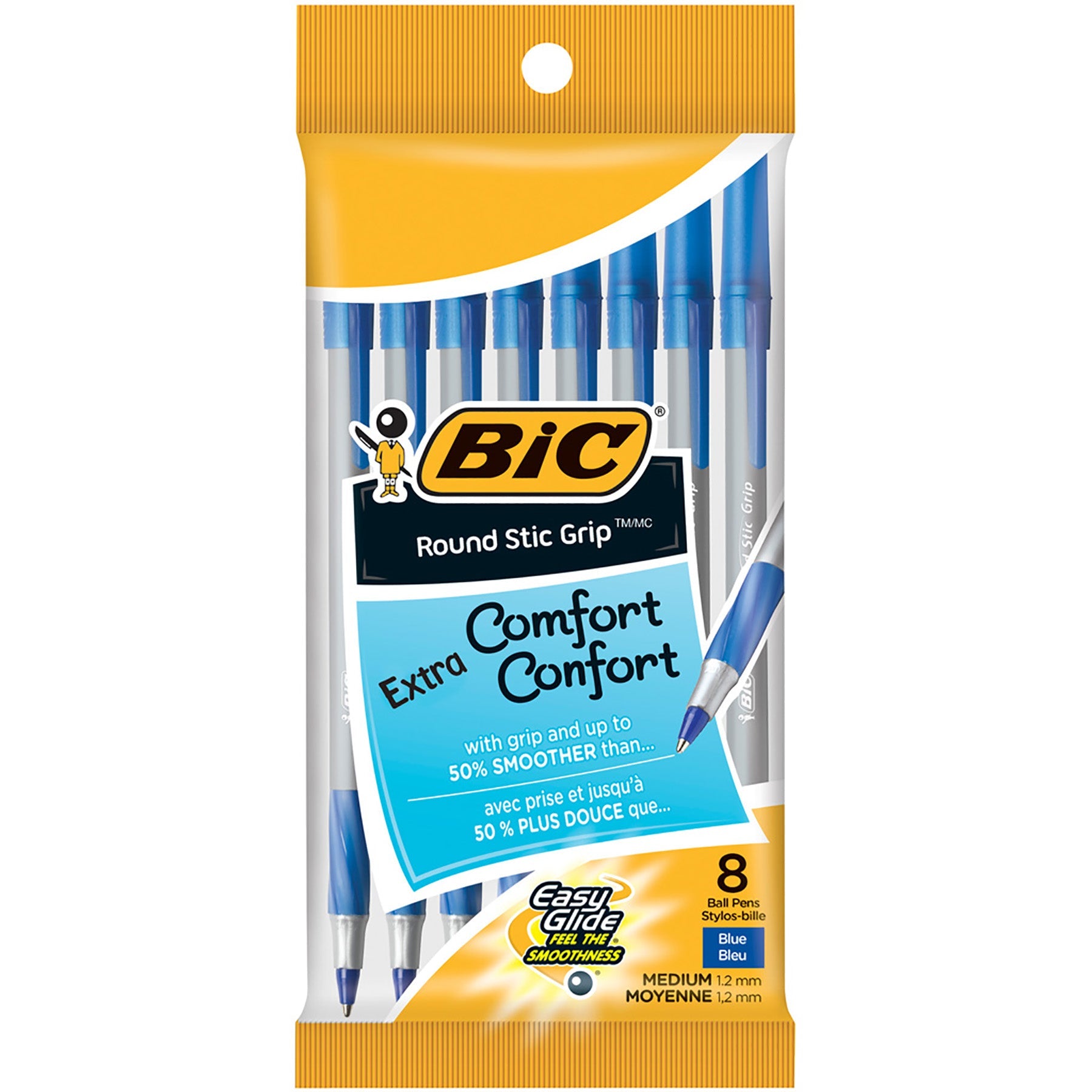 Bic 8 Ball Pens Blue Ink Round Stic Grip 1.2mm