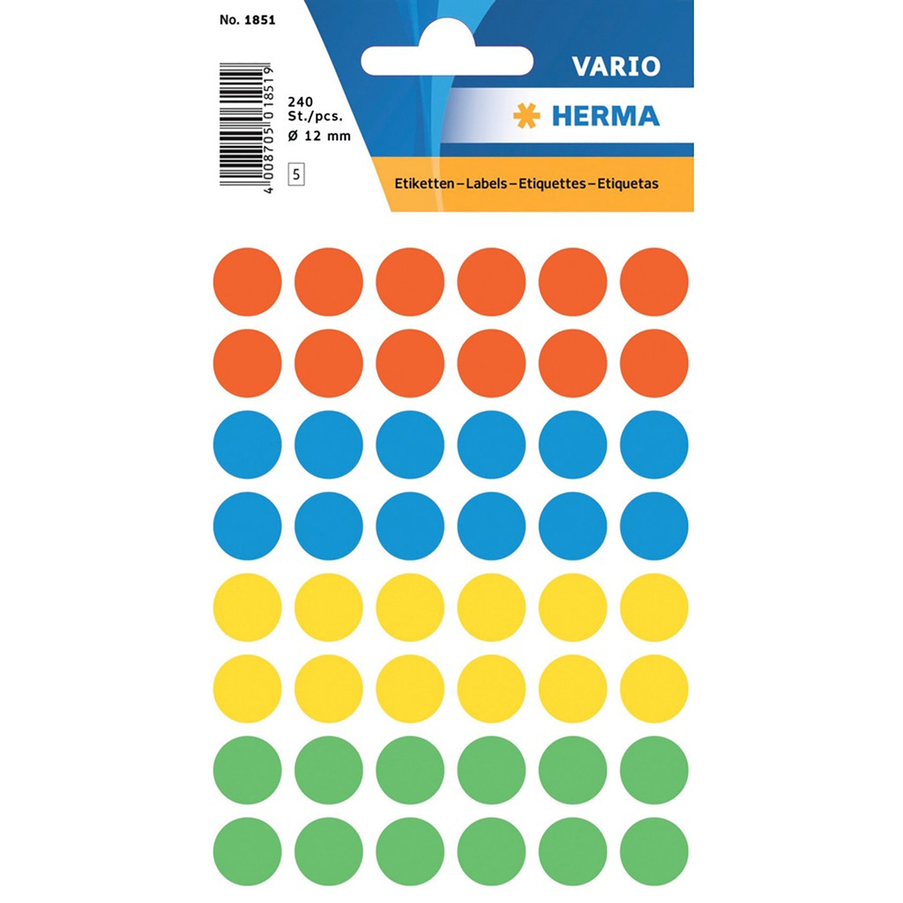 Herma Vario 5 Sheets Colour-Coding Round Labels Dots, Assorted 0.47in