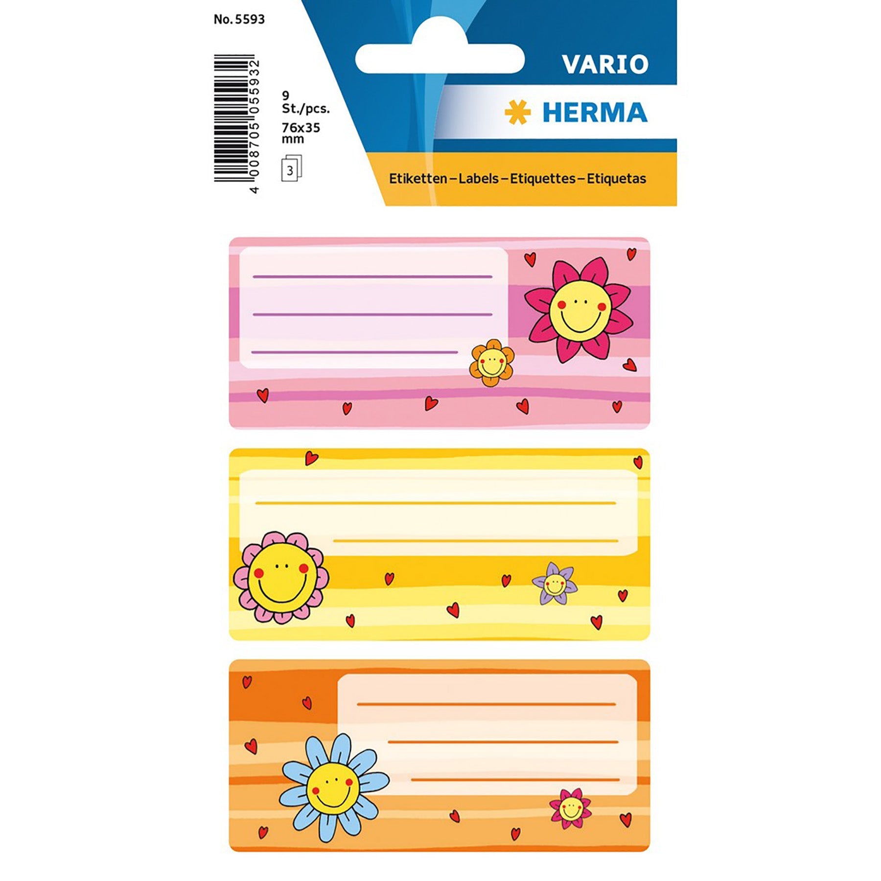Herma Vario 3 Sheets School Labels Flower Faces 3x1.37in each