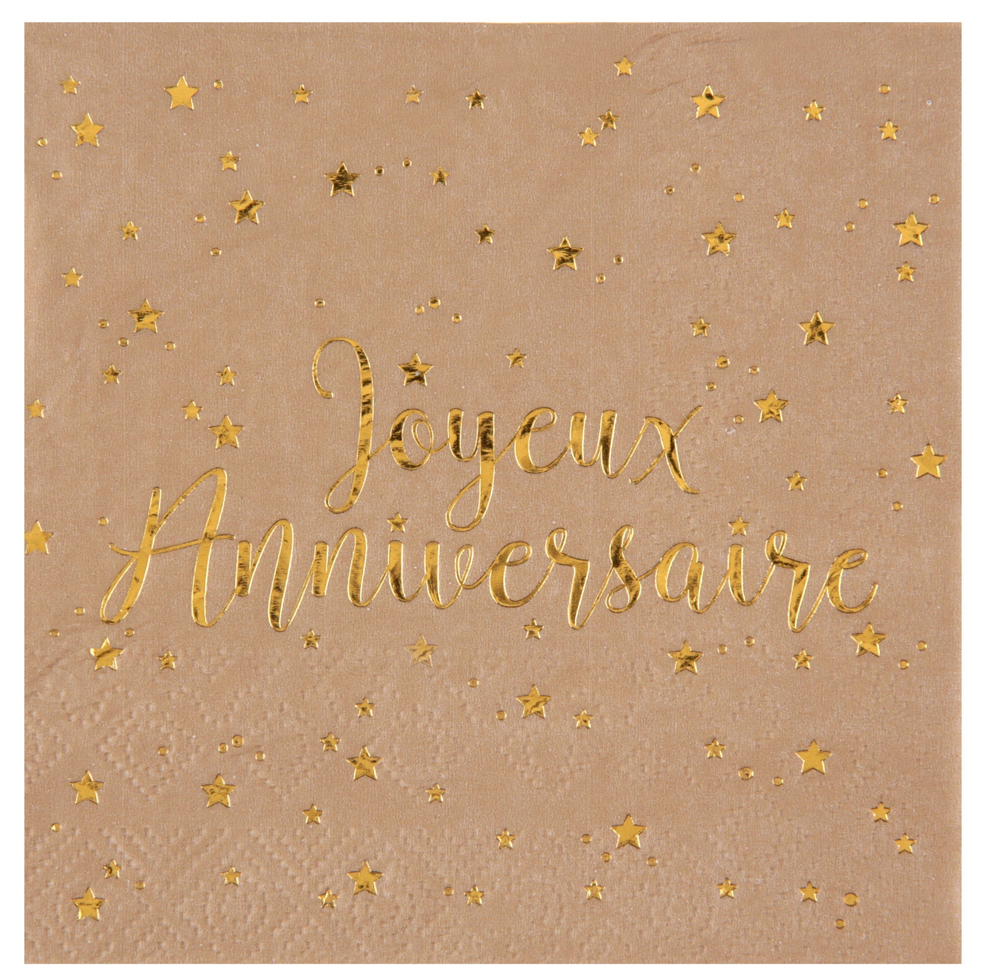 Joyeux Anniversaire 20 Beverage Napkins Kraft and Gold 10x10in