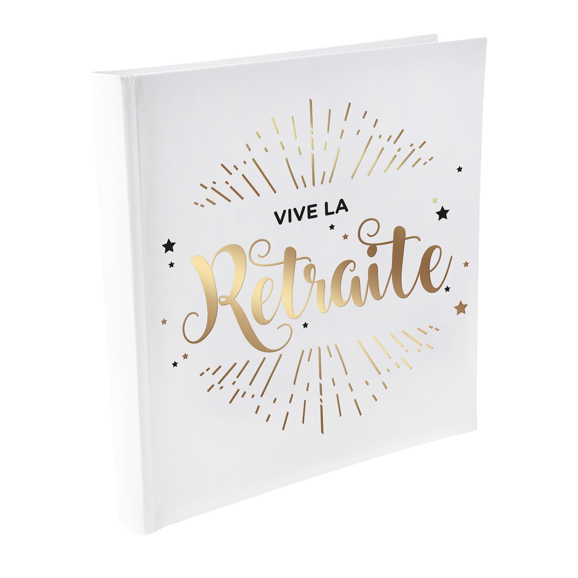 Vive La Retraite White Metallic Guest Book 9.5x9.5in