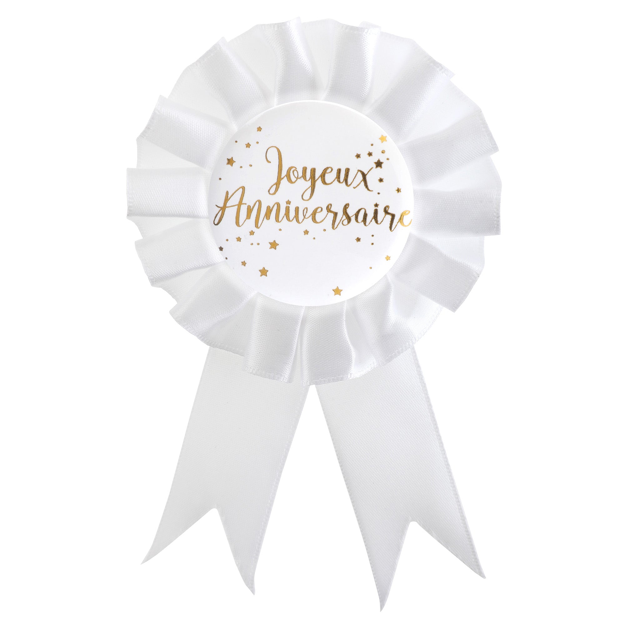 Joyeux Anniversaire Award Ribbon White and Gold 3.15x6in