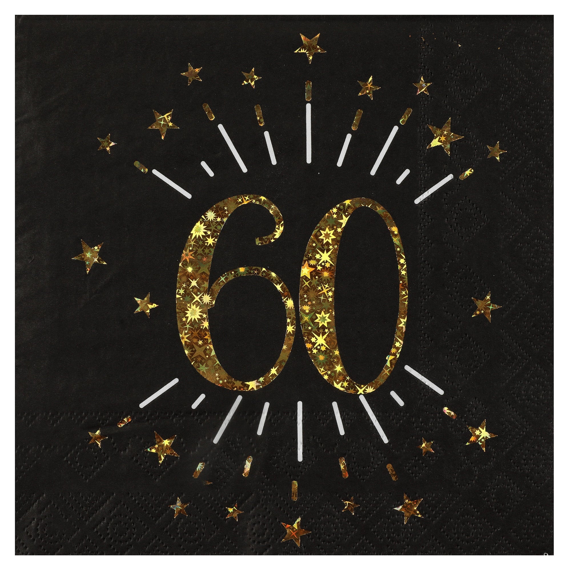 Sparkling Age 60 Luncheon Napkins Black and Gold 13x13in