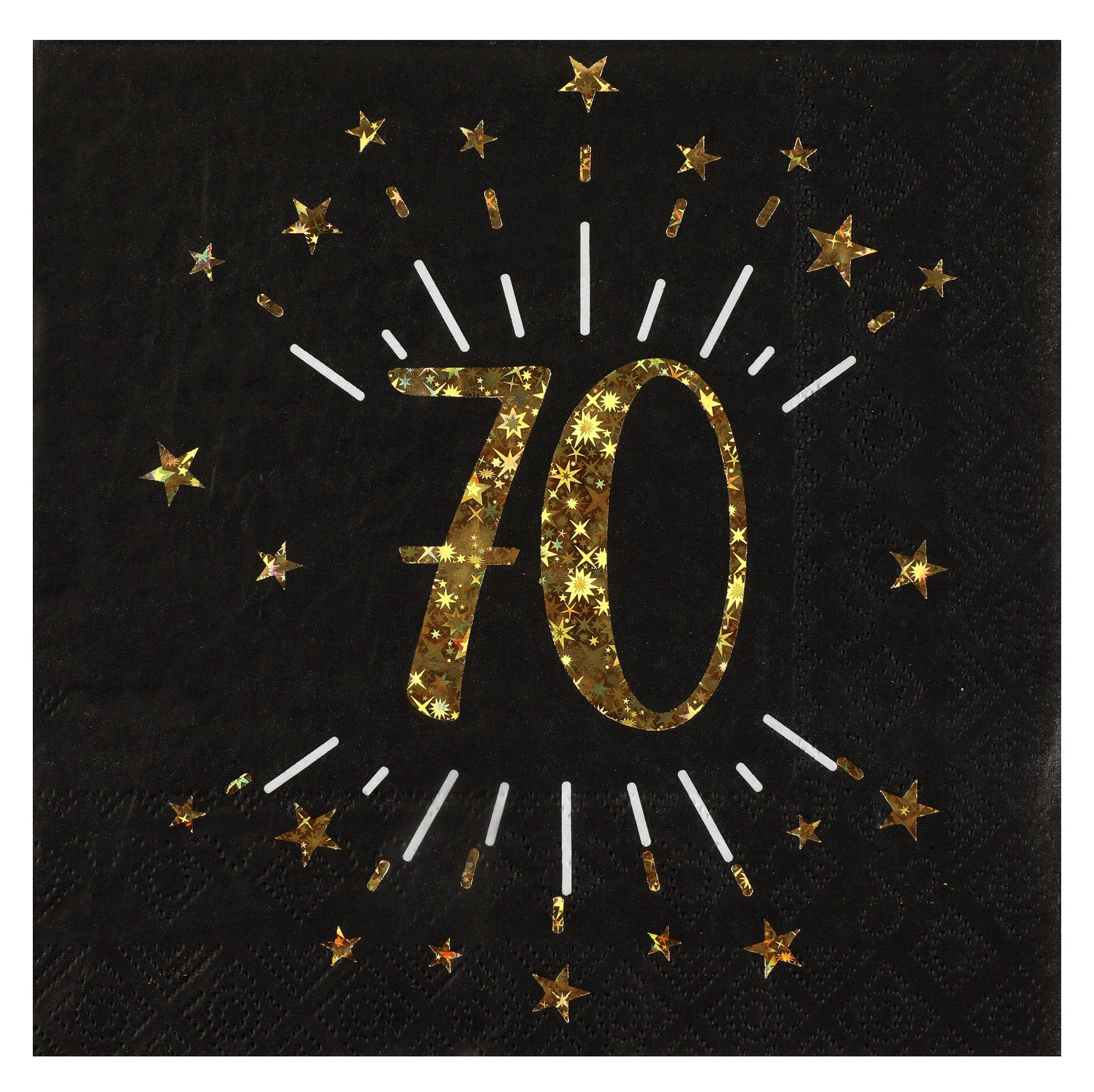 Sparkling Age 70 Luncheon Napkins Black and Gold 13x13in