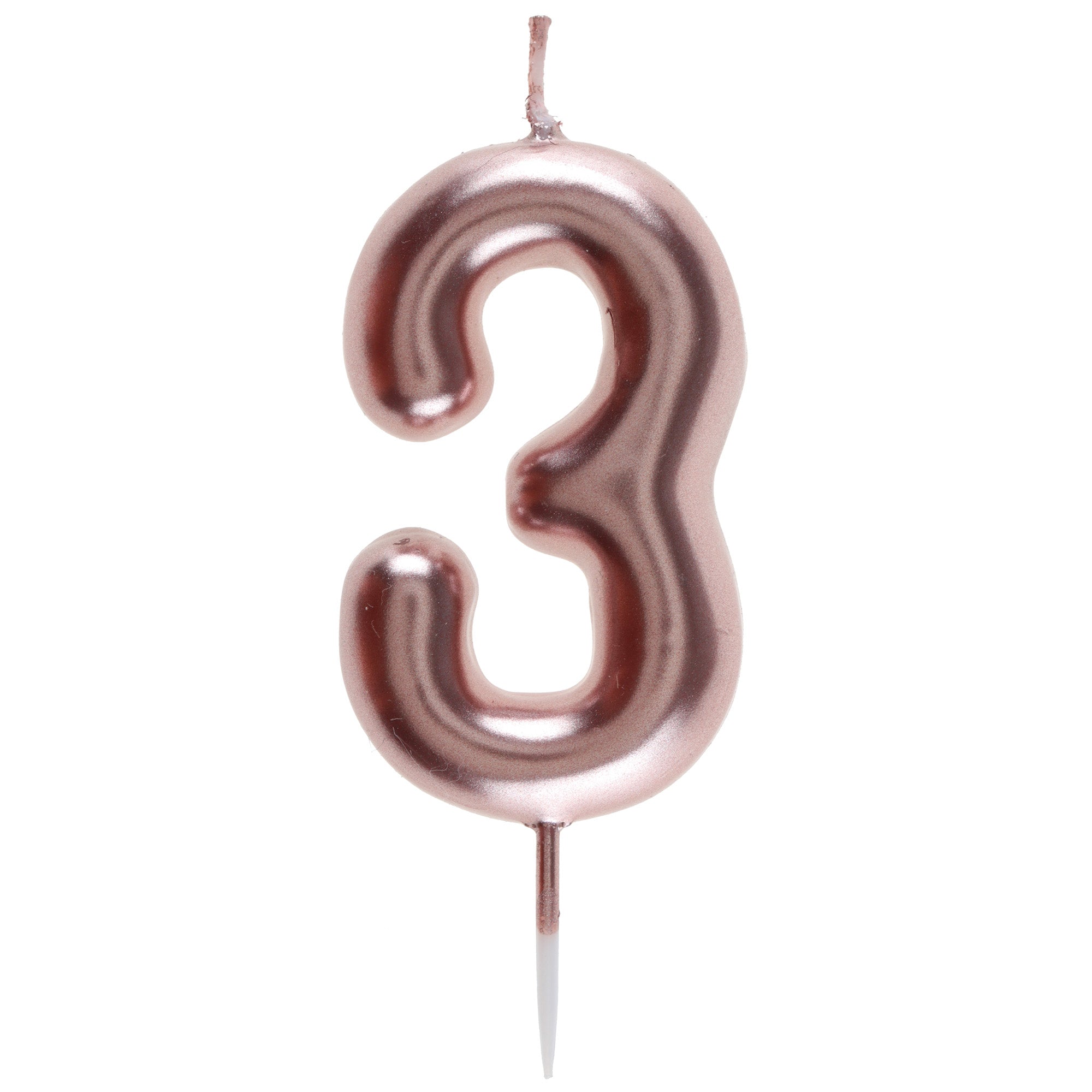 Number 3 Birthday Candle Rose Gold 1.6x3.5in