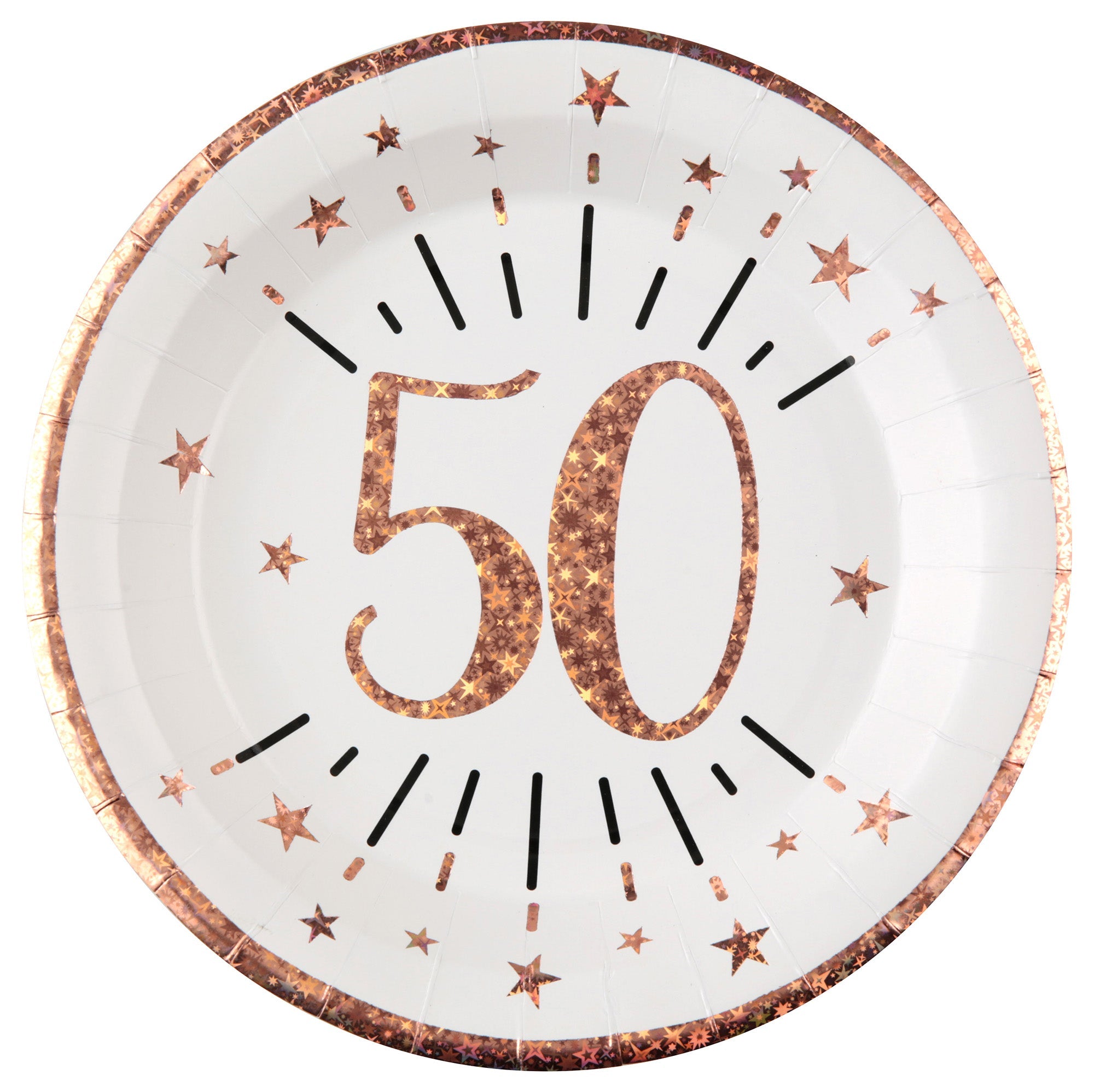 Sparkling Age 50 10 Round Paper Plates Rose Gold 9in