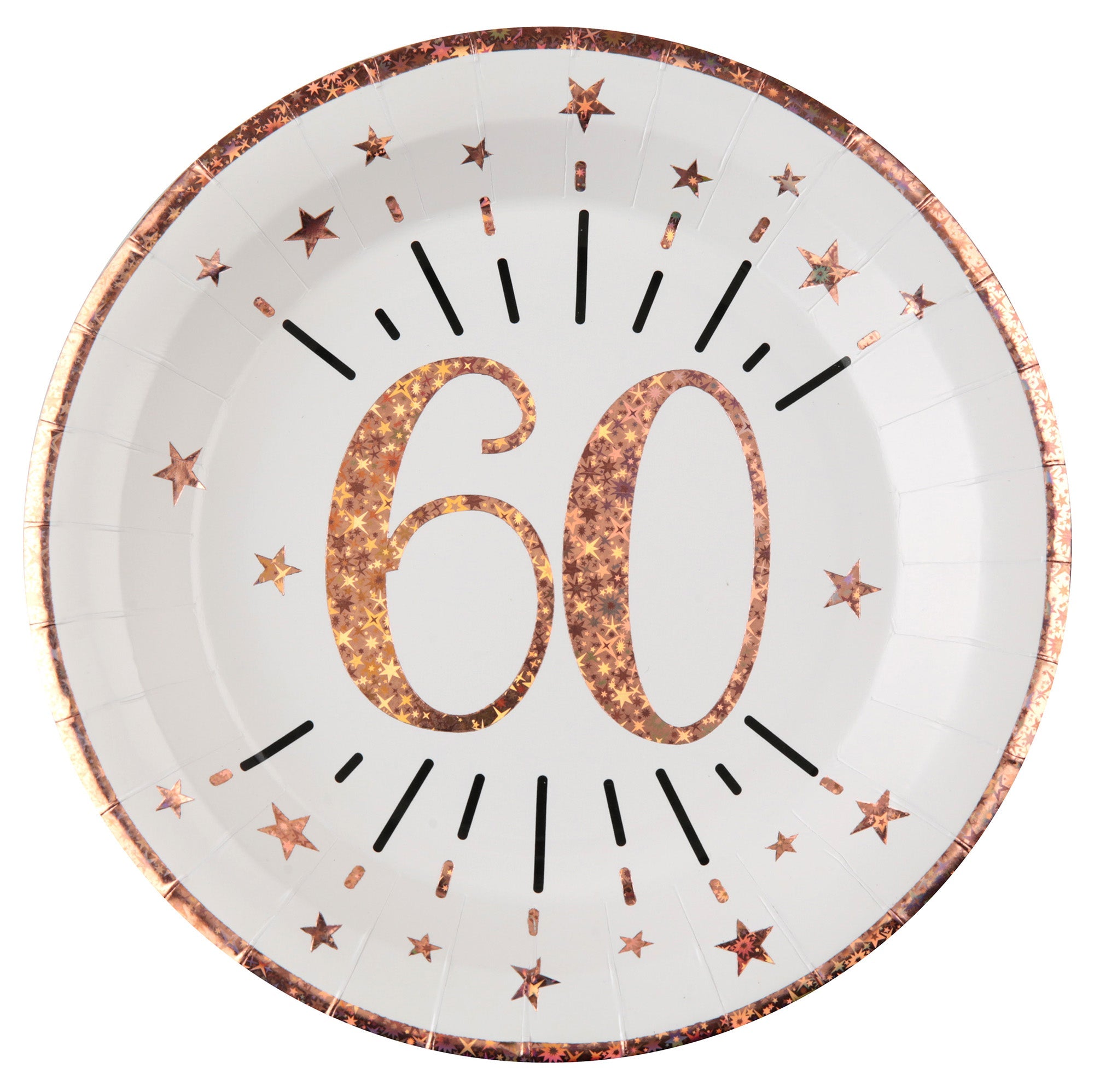 Sparkling Age 60 10 Round Paper Plates Rose Gold 9in