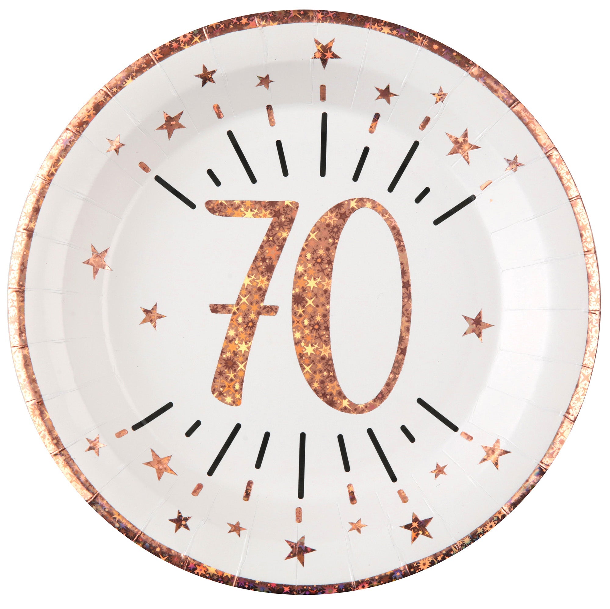 Sparkling Age 70 10 Round Paper Plates Rose Gold 9in