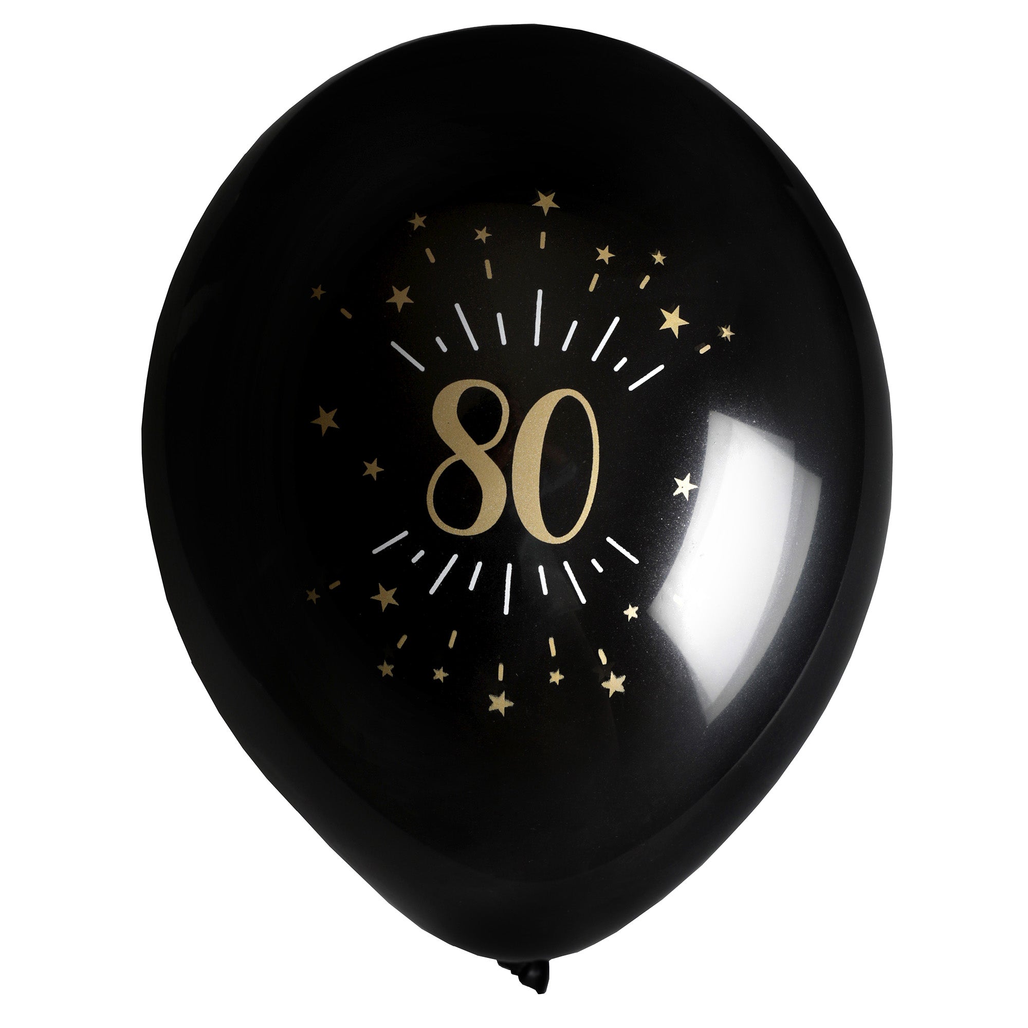 Sparkling Age 80 8 Printed Latex Balloons Black and Gold 9in