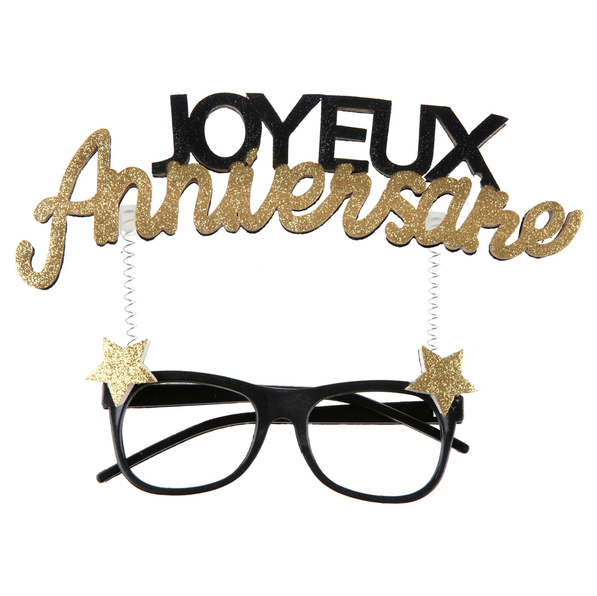 Joyeux Anniversaire Glasses Black and Gold 6x6.3in