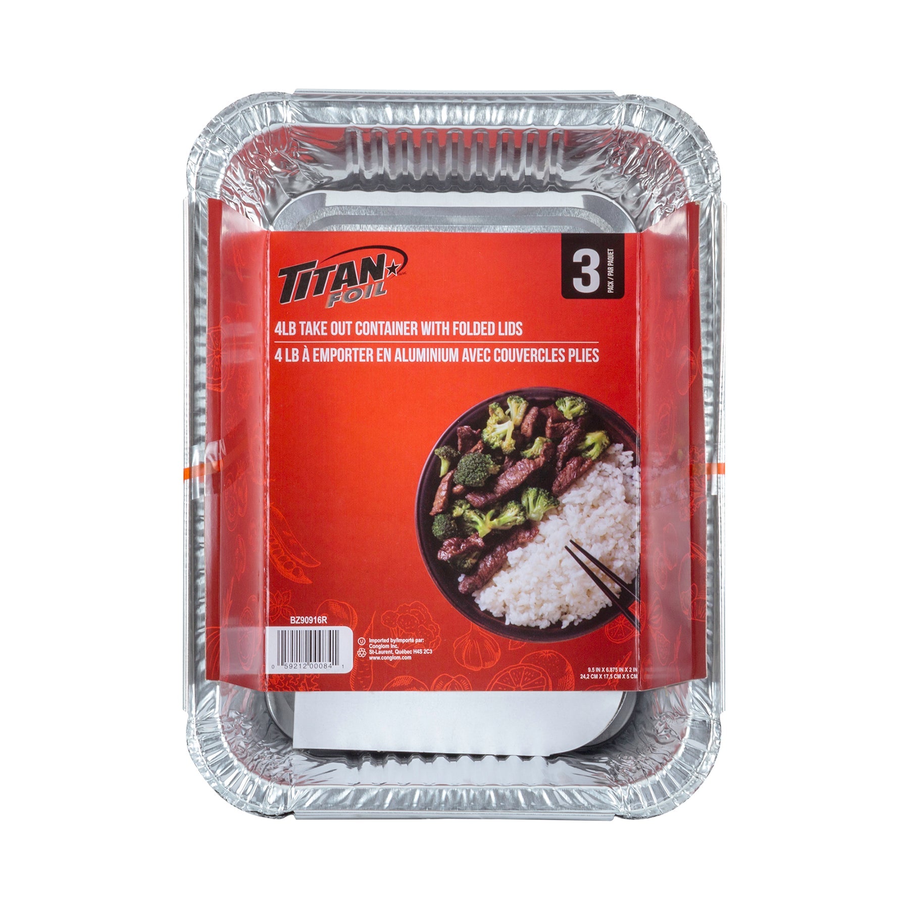 Titan 3 Take Out Aluminium Containers with Folded Lids 4lb 9.5x6.8x2in