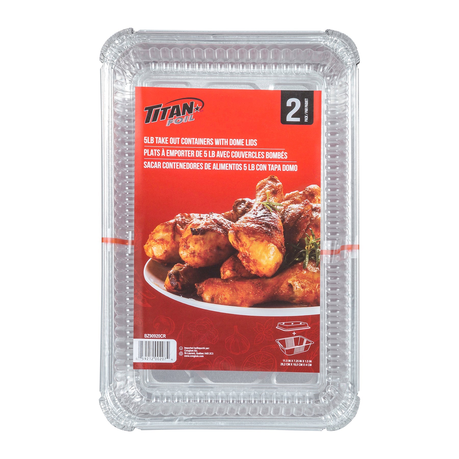 Titan 2 Aluminium Take Out Pans with Dome Lids 5lb 11.5x7.25x1.5in