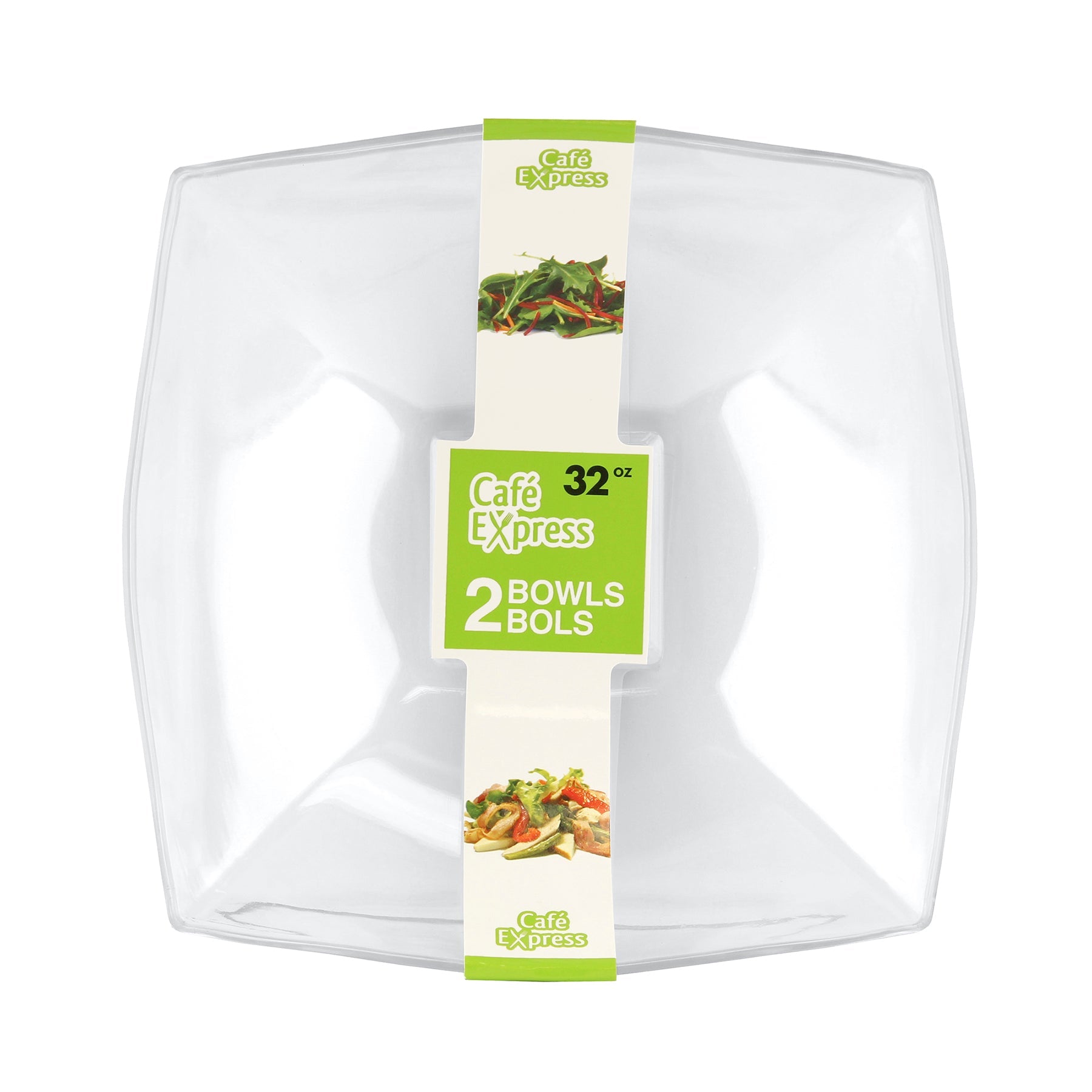 Café Express 2 Square Bowls Clear Plastic 32oz