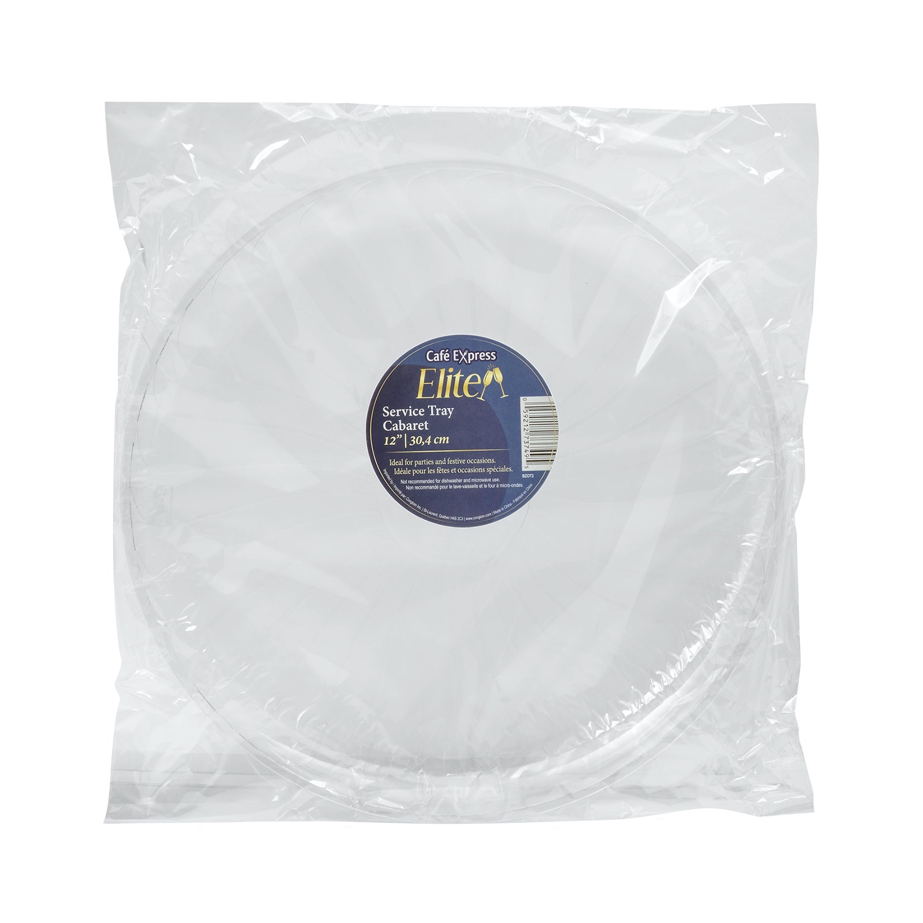 Café Express Elite Round Service Tray Clear Plastic 12in