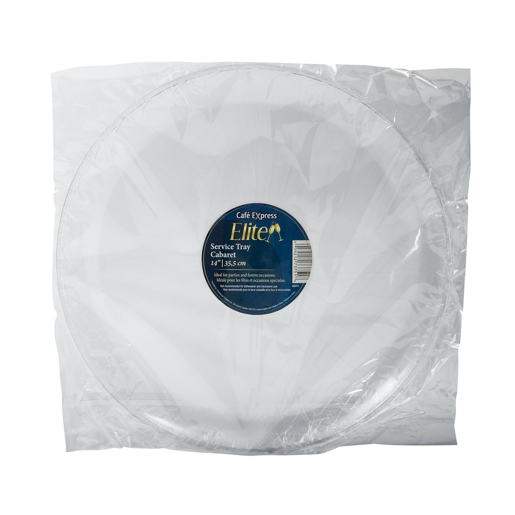 Café Express Elite Round Service Tray Clear Plastic 14in