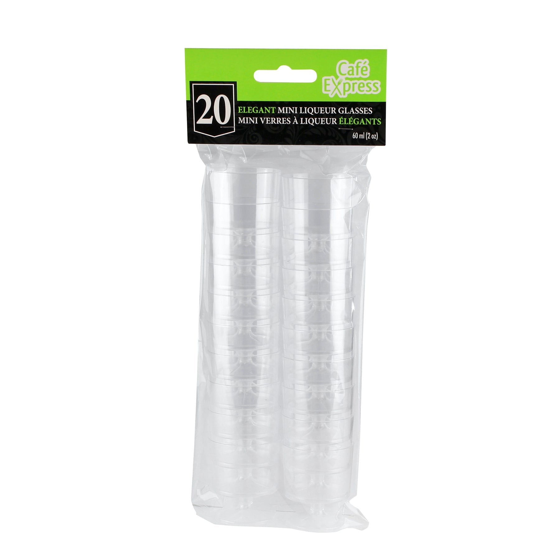 Café Express 20 Mini Liqueur Glasses Clear Plastic 2oz