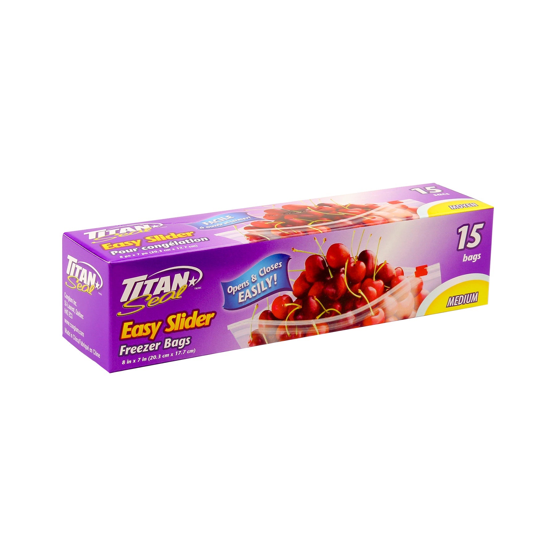 Titan 15 Easy Slider Freezer Bags Medium 8x7in