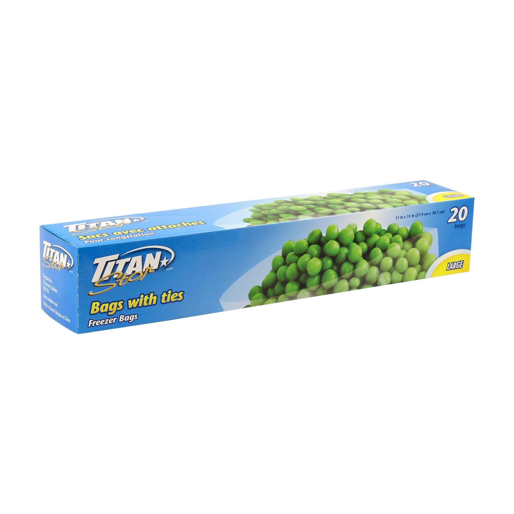 Titan 20 Freezer Bags with Ties Large 11x15in