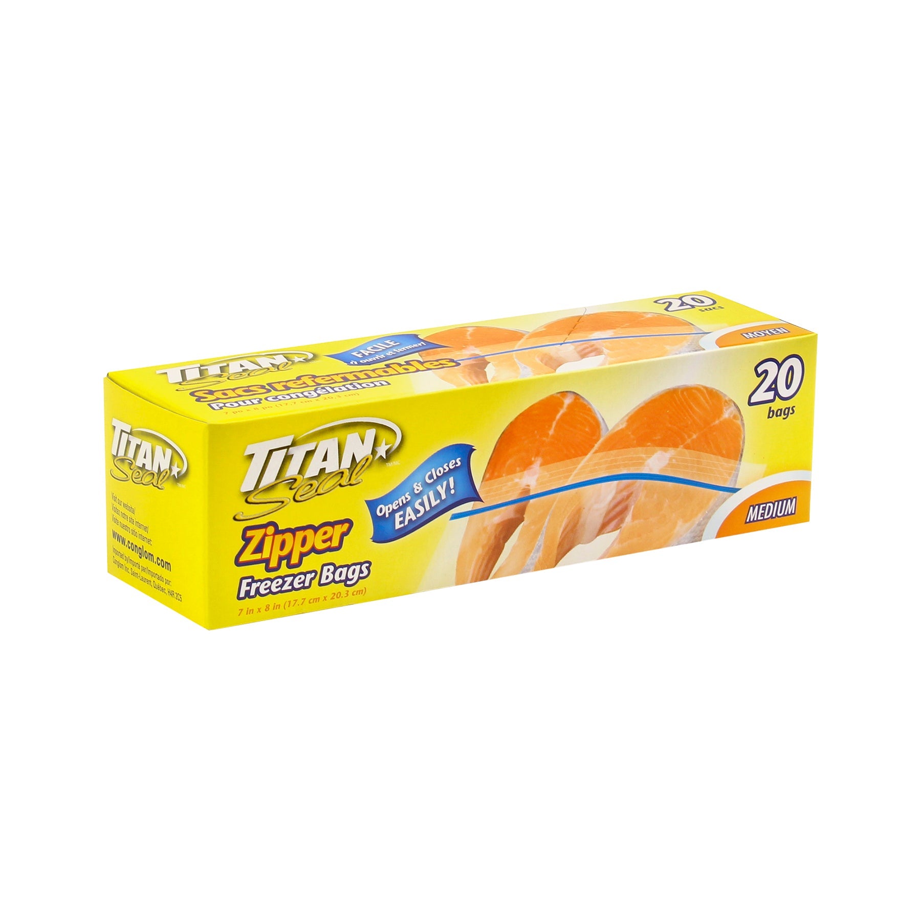 Titan 20 Zipper Freezer Bags Medium 7x8in
