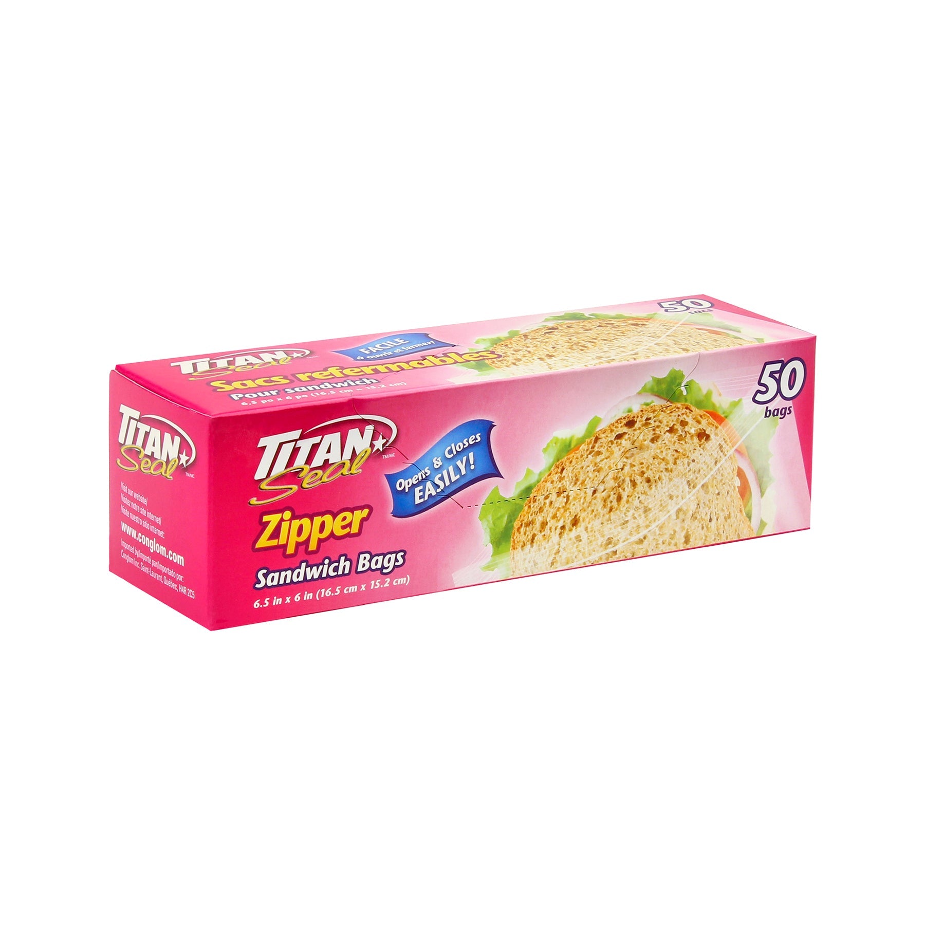 Titan 50 Zipper Sandwich Bags 6.5x6in