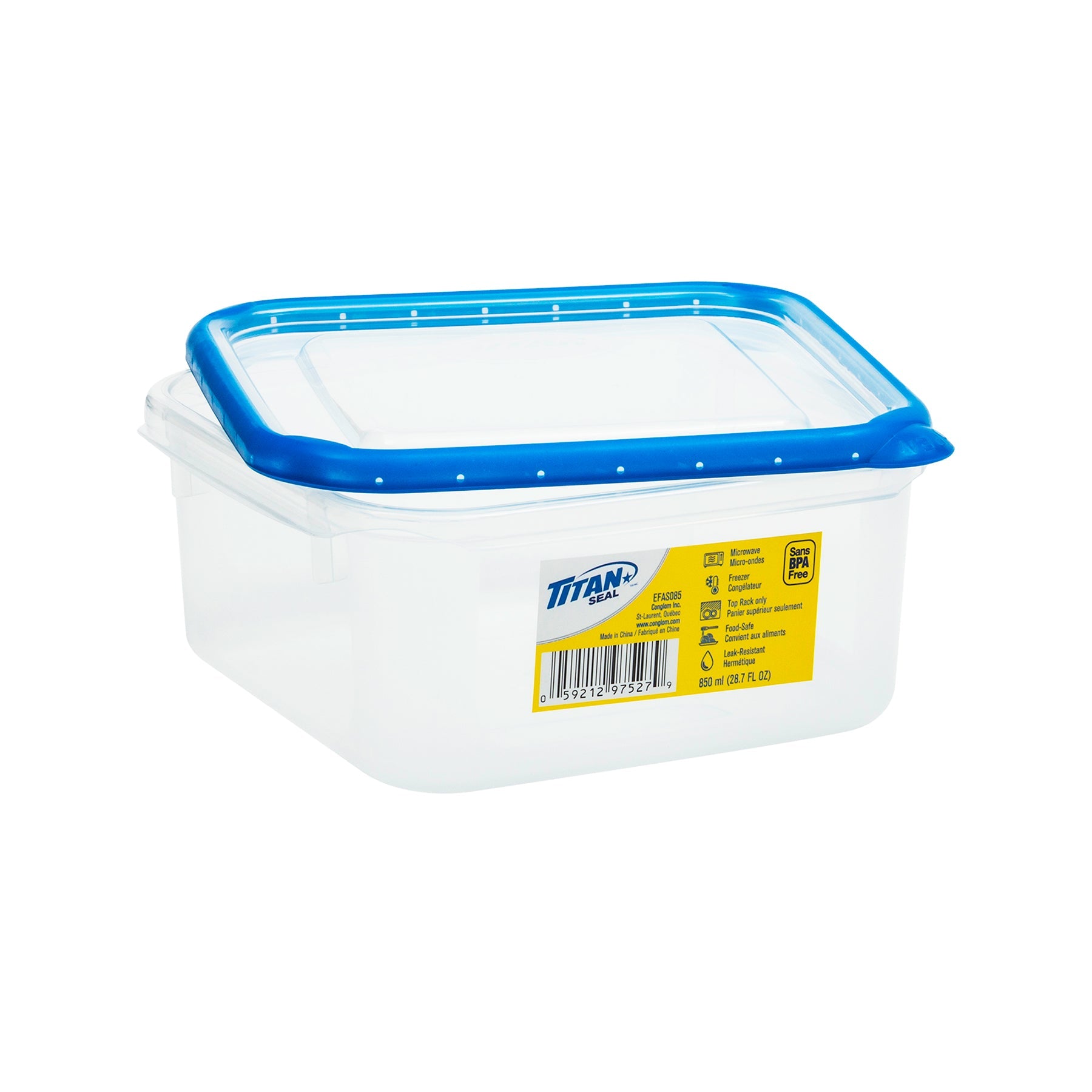Titan Seal Plastic Food Container with Lid 28.7oz 5x5x2.5in