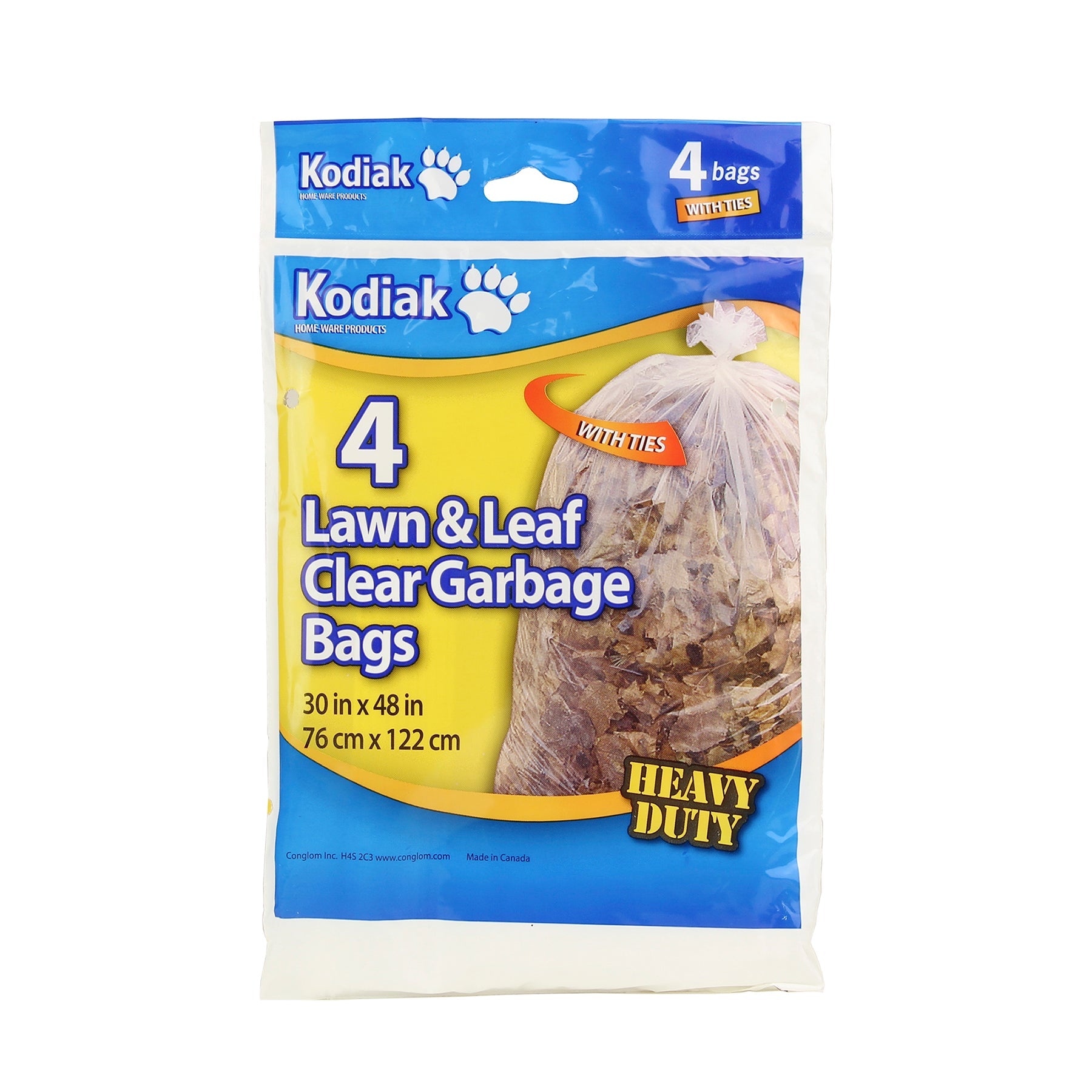 Kodiak 4 Lawn and Leaf Garbage Bags with Ties Clear Gauge 0.9mil 30x48in