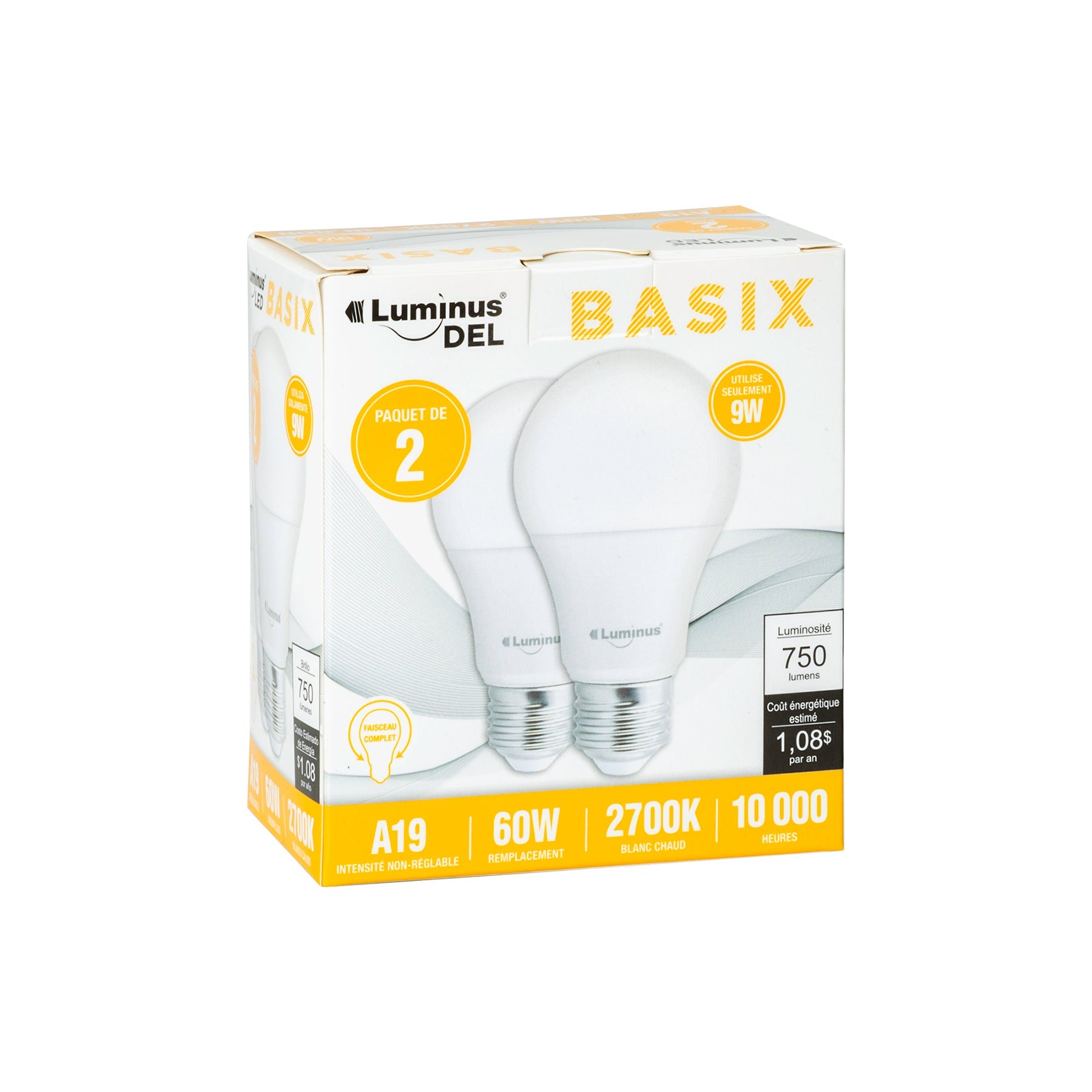 Luminus Led Basix 2pcs Light Bulbs Warm White A19 2700K