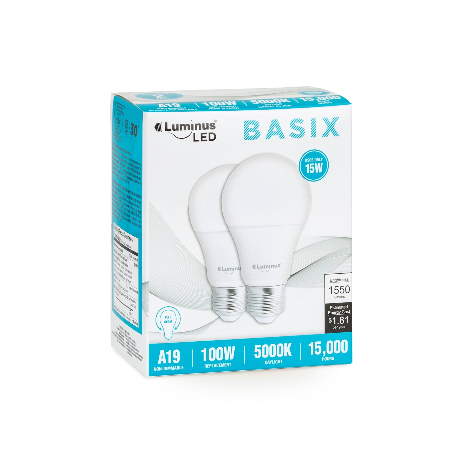 Luminus Led Basix 2pcs Light Bulbs Daylight  A19 5000K
