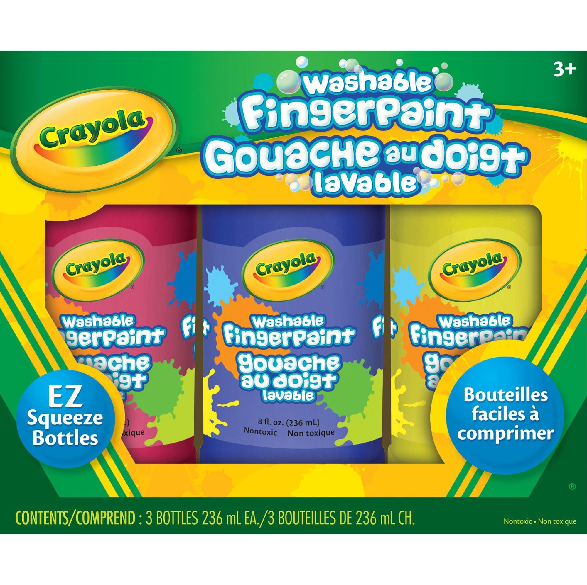 Crayola 3 Fingerpaints - Washable Red/Blue/Yellow 236ml each