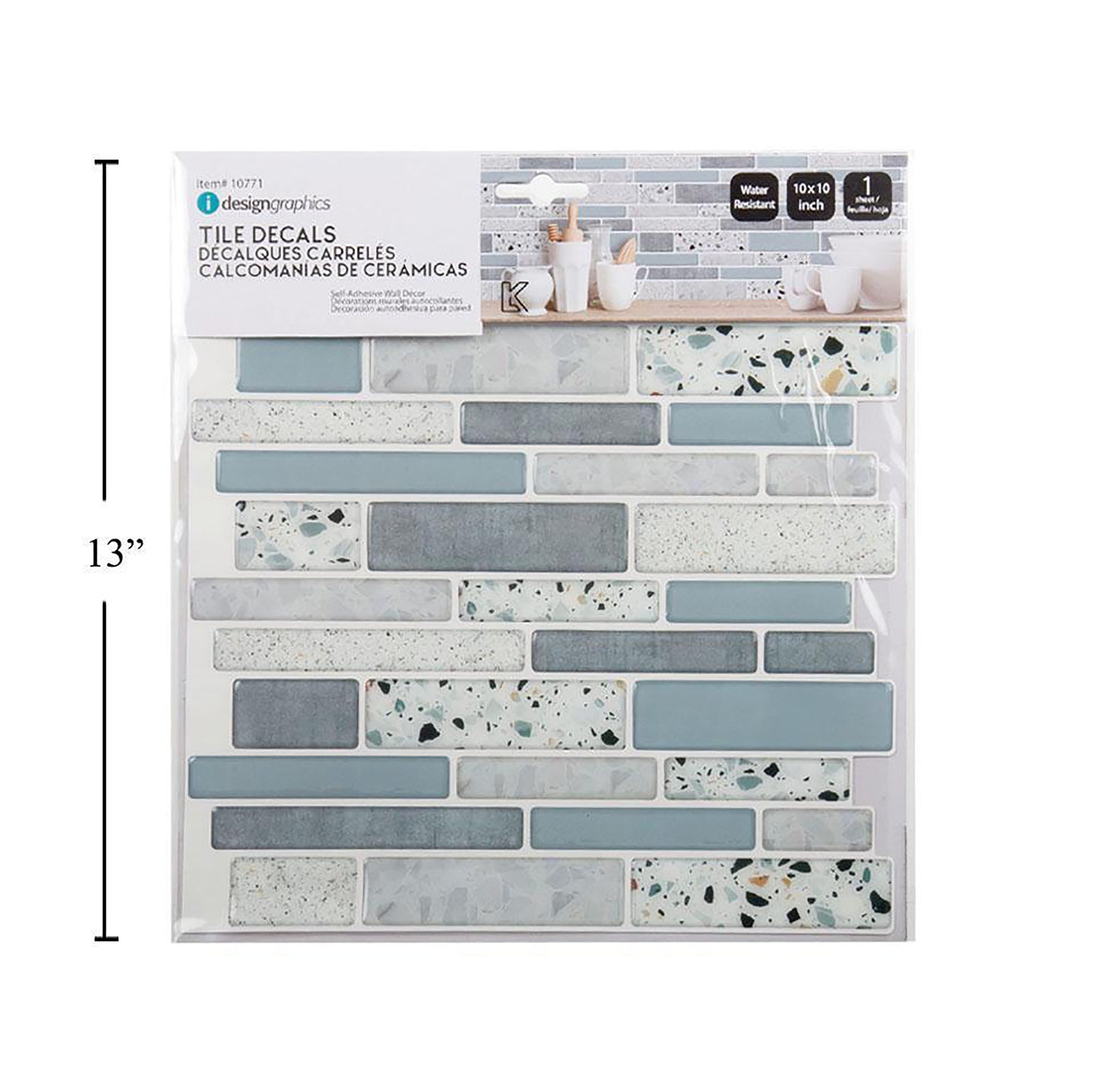 iDesign Wall Decals Multi Rectangular Tile Blues/Terrazzo 10x10in