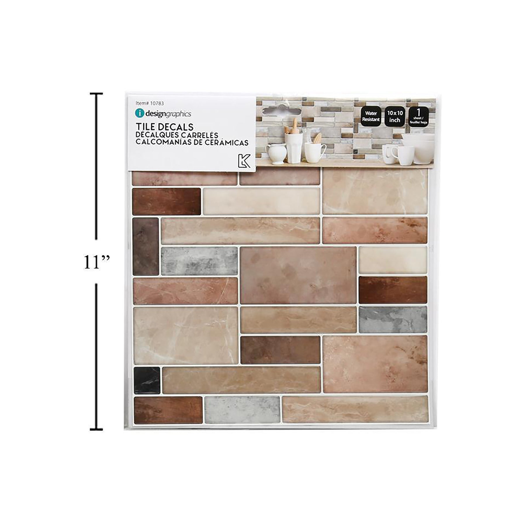 iDesign Wall Decals Multi Rectangular Tile Neutral/Browns 10x10in