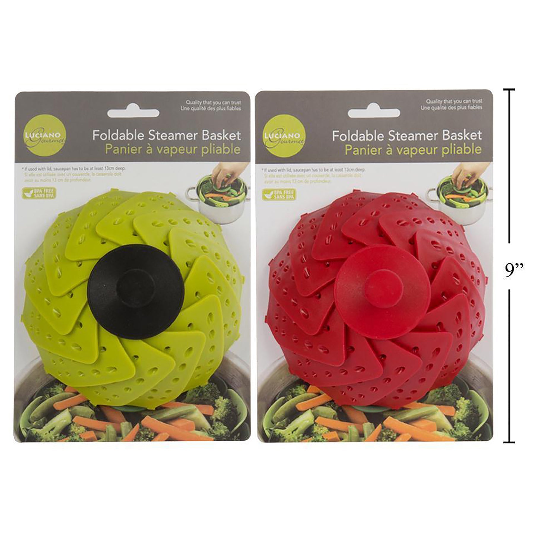 Luciano Gourmet Steamer Basket Foldable with Silicone Holder 9.5in dia. open