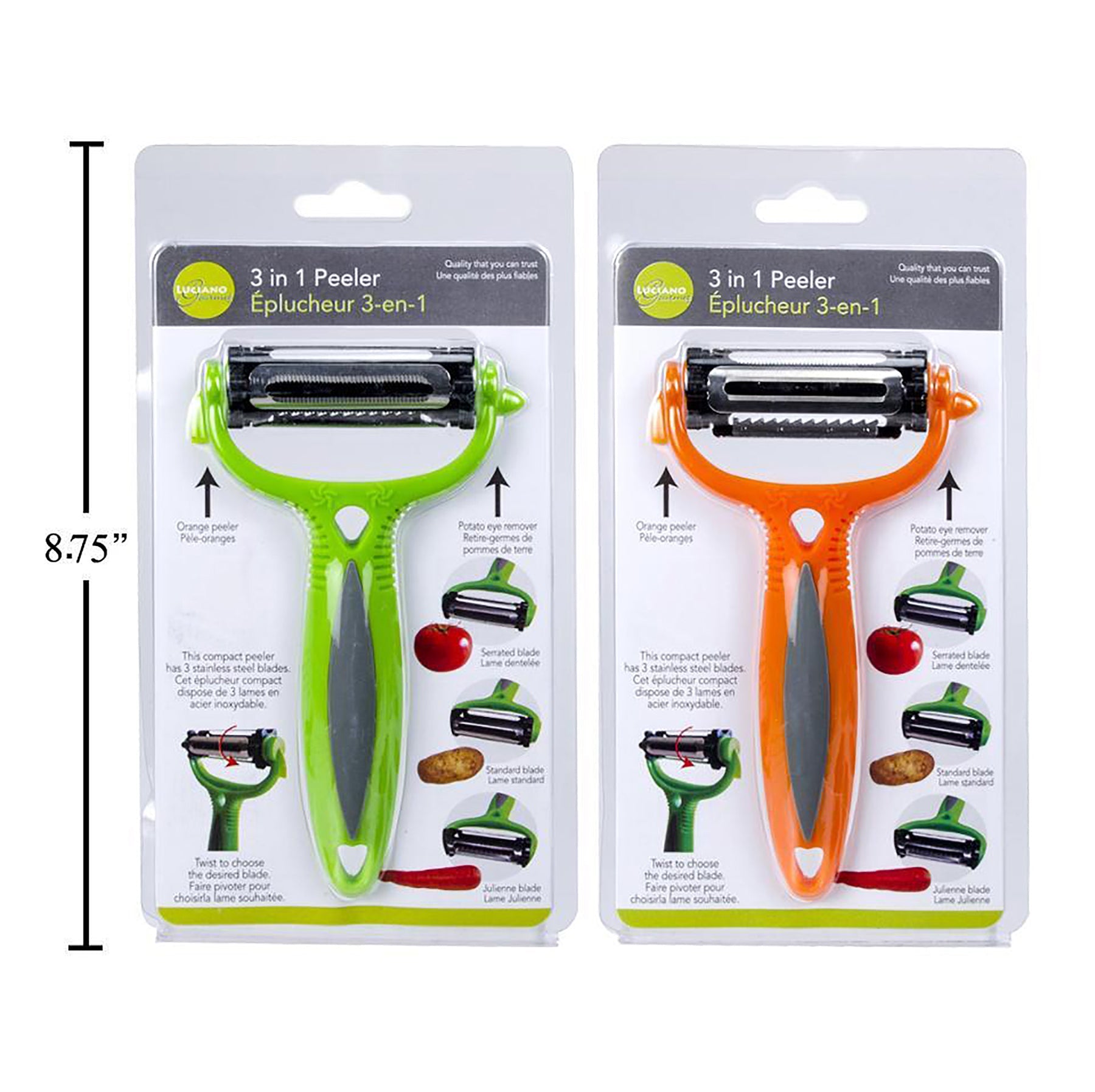 Luciano Gourmet 3 in 1 Peeler Plastic Handle 6x3in