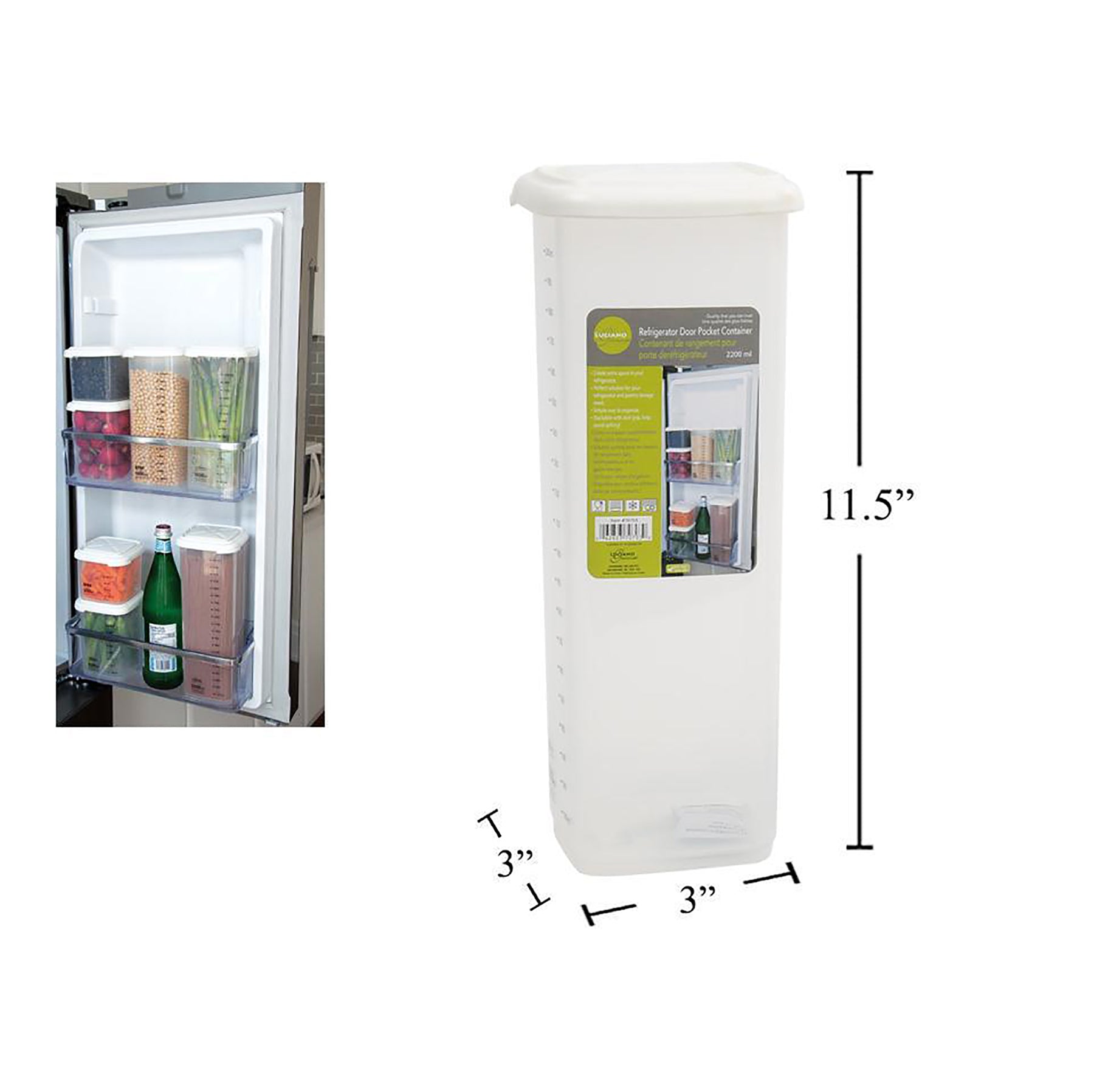 Luciano Gourmet Refrigerator Door Pocket Container Plastic 11x3x3in (2.2L)
