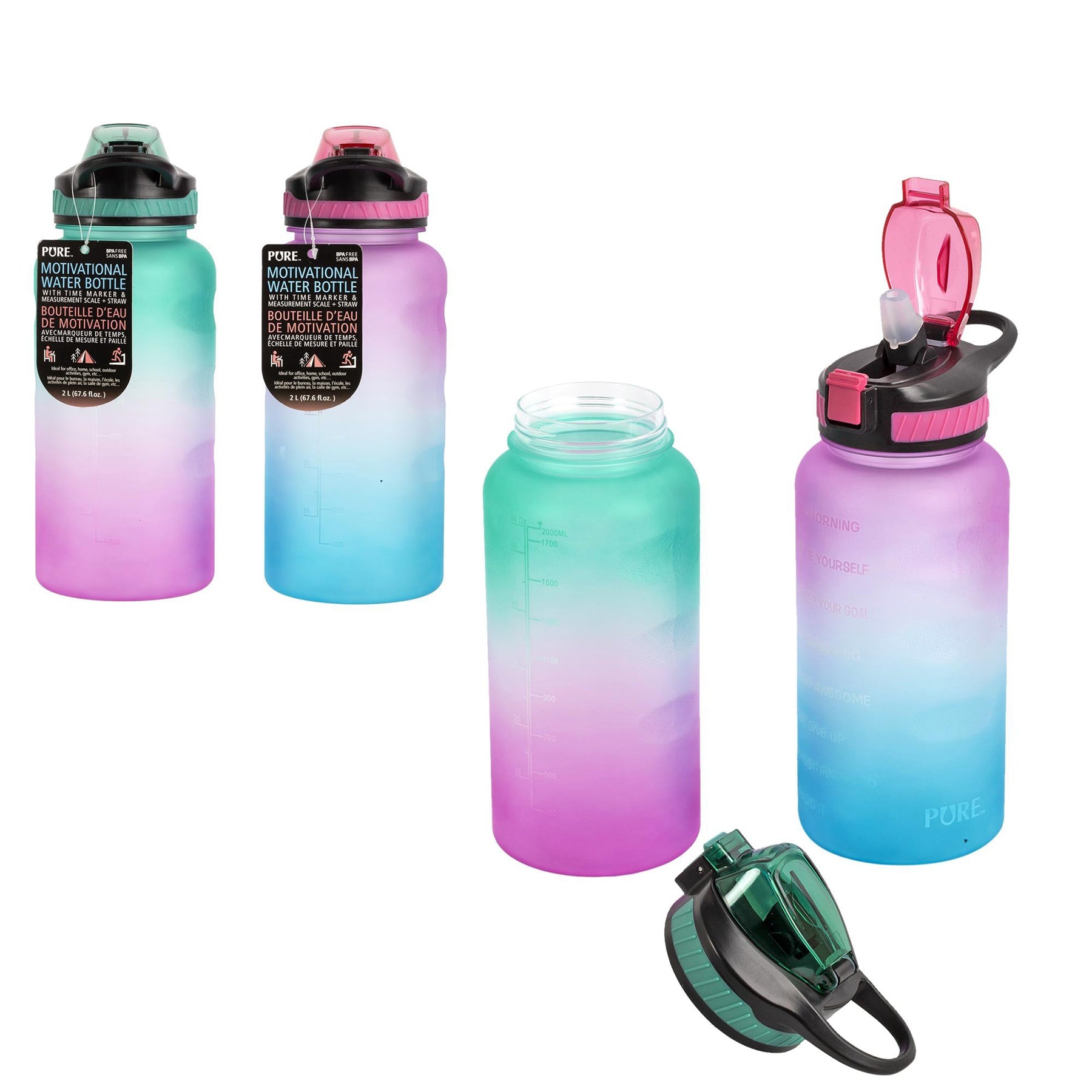 Pure Motivational Water Bottle Handle and Safety Lock 2L