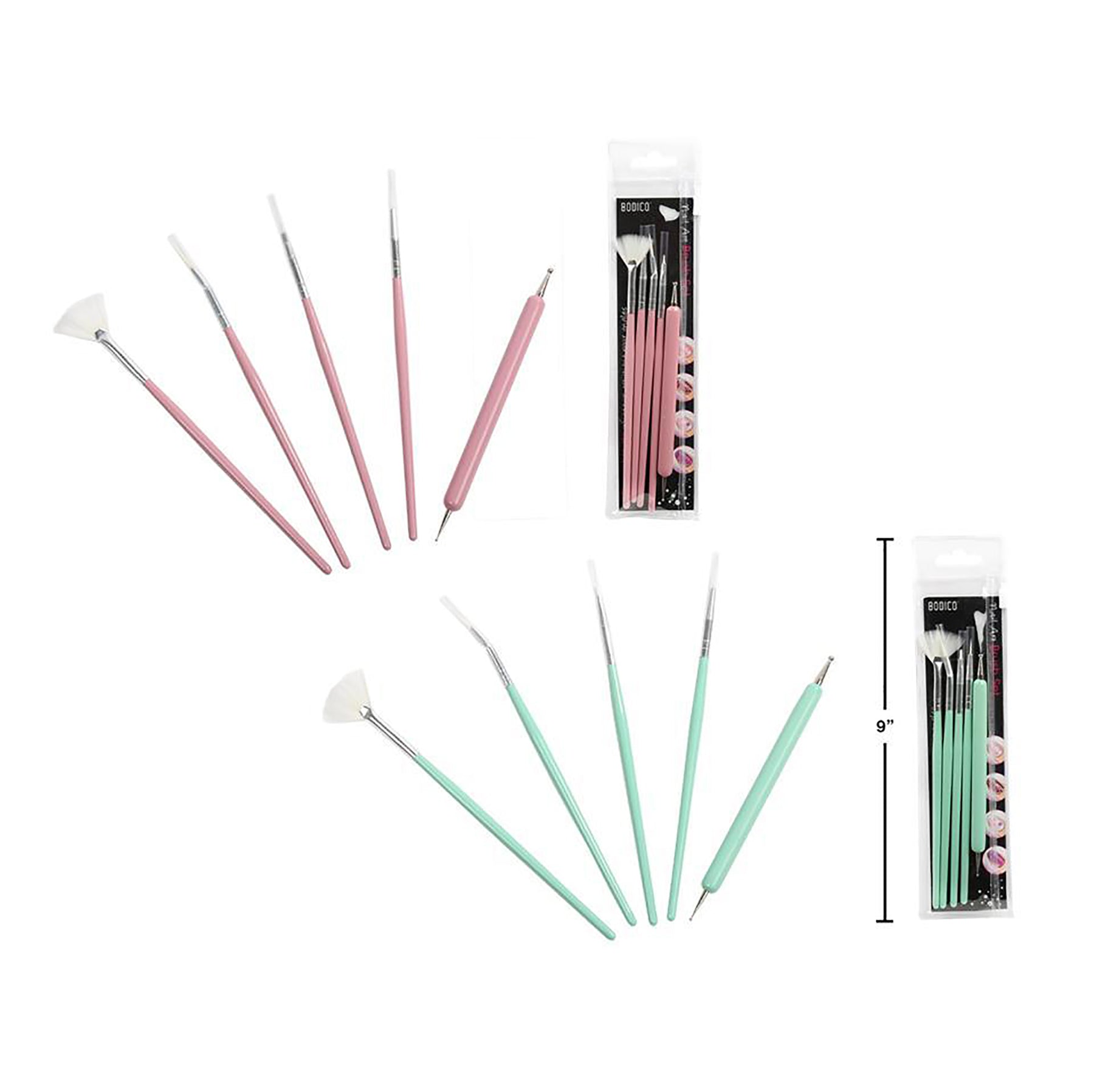 Bodico 5pcs Nail Art Brush Set with Carrying Pouch 6in