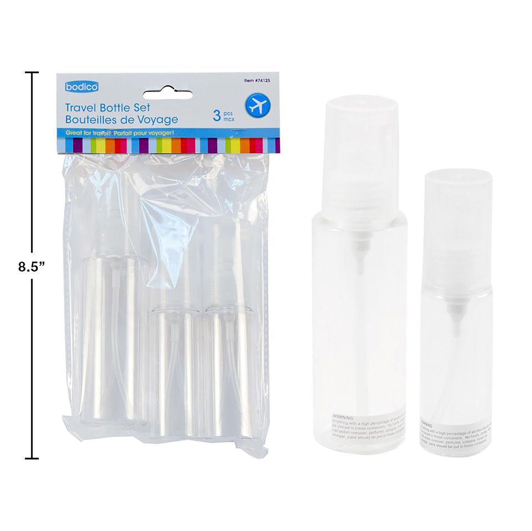 Bodico Travel 3 Pump Plastic Bottles 1x3.3oz - 2x1.7oz