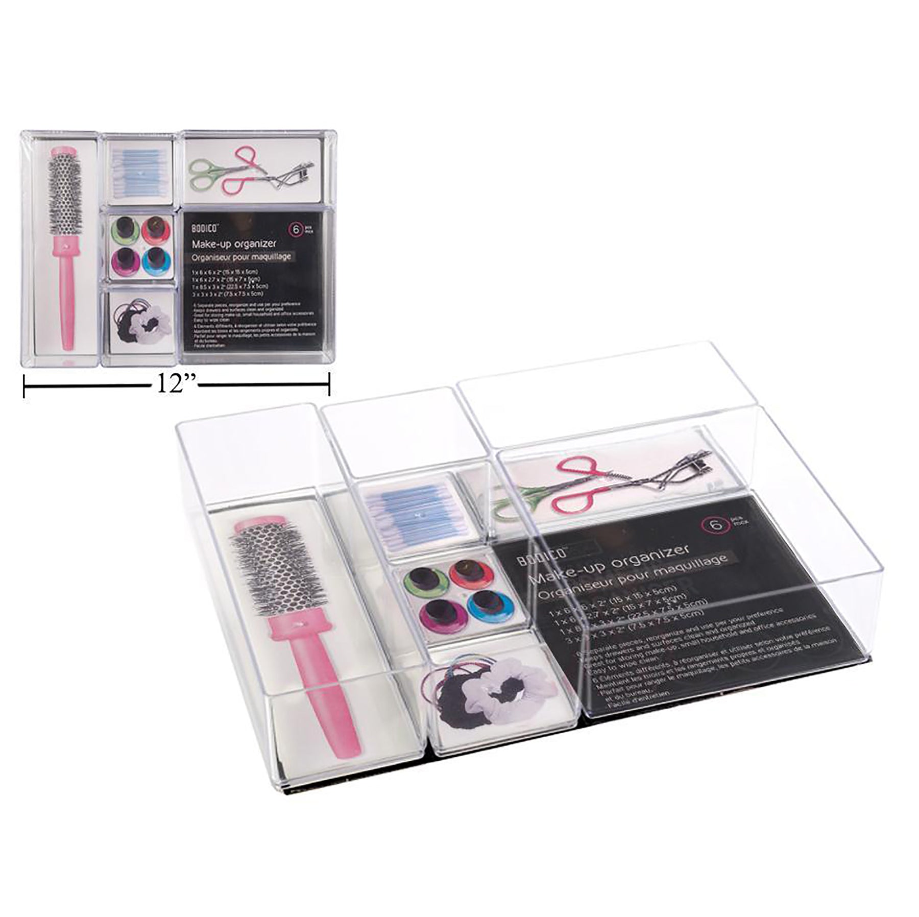 Bodico 6pcs Make-up Organizer Clear Acrylic 11.75x8.75in total