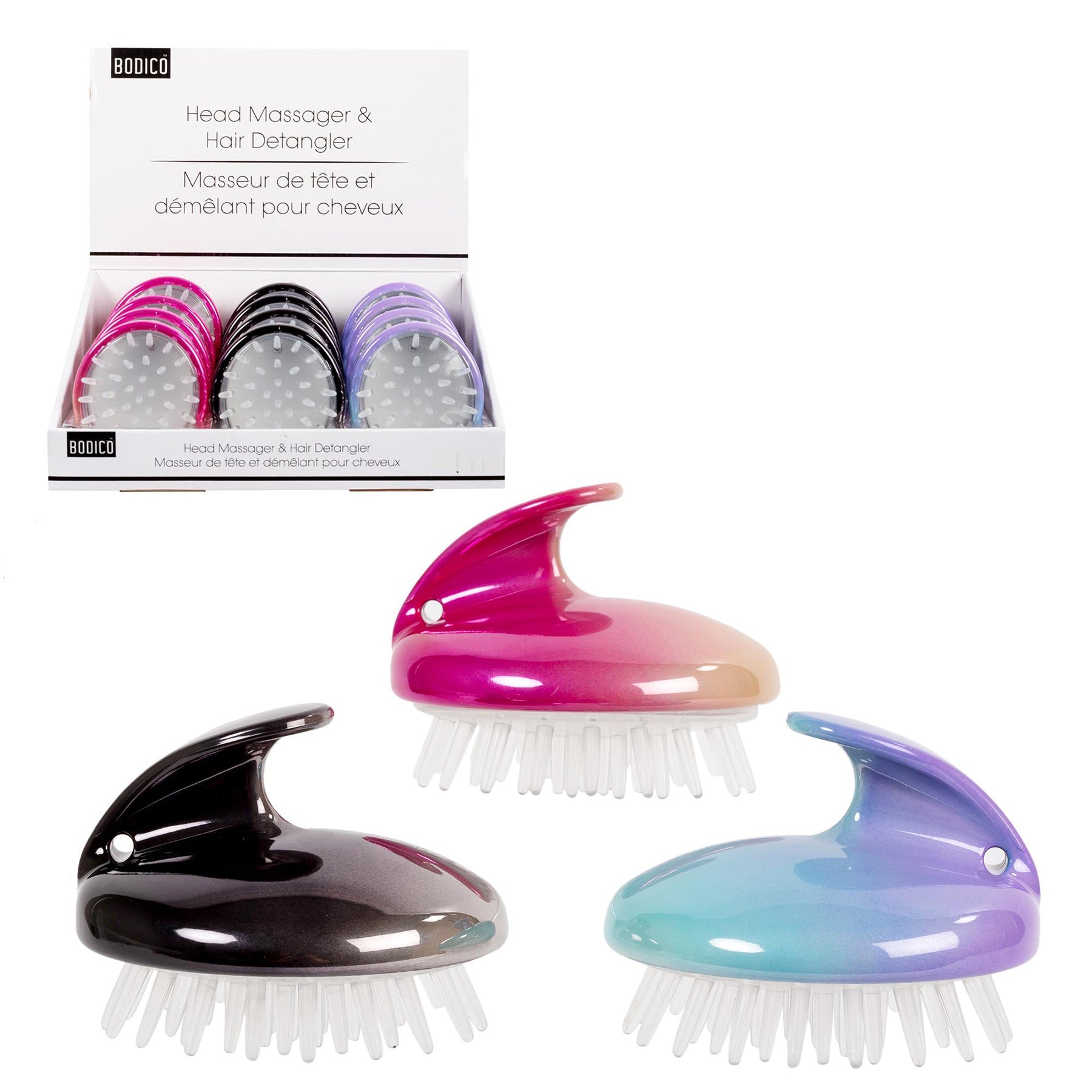 Bodico Head Massager and Detangler Ombre Silicone Bristles 3.5x3in