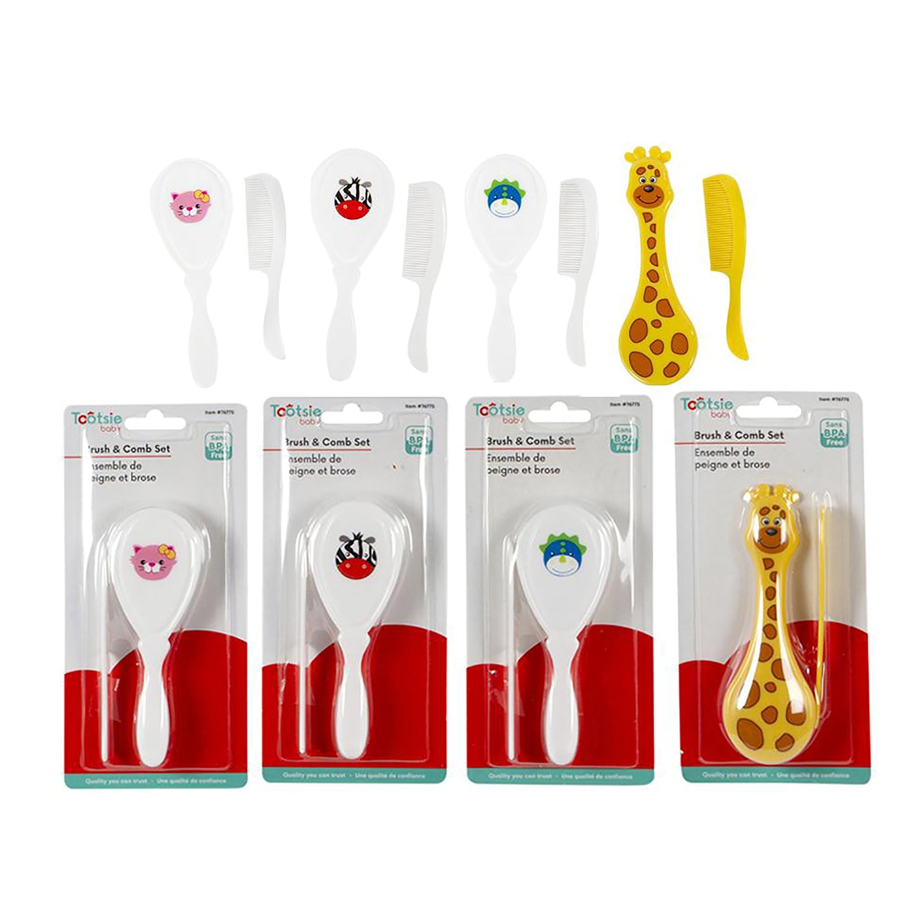 Tootsie Baby 2pcs Brush and Comb Set Soft Bristles Plastic 6in