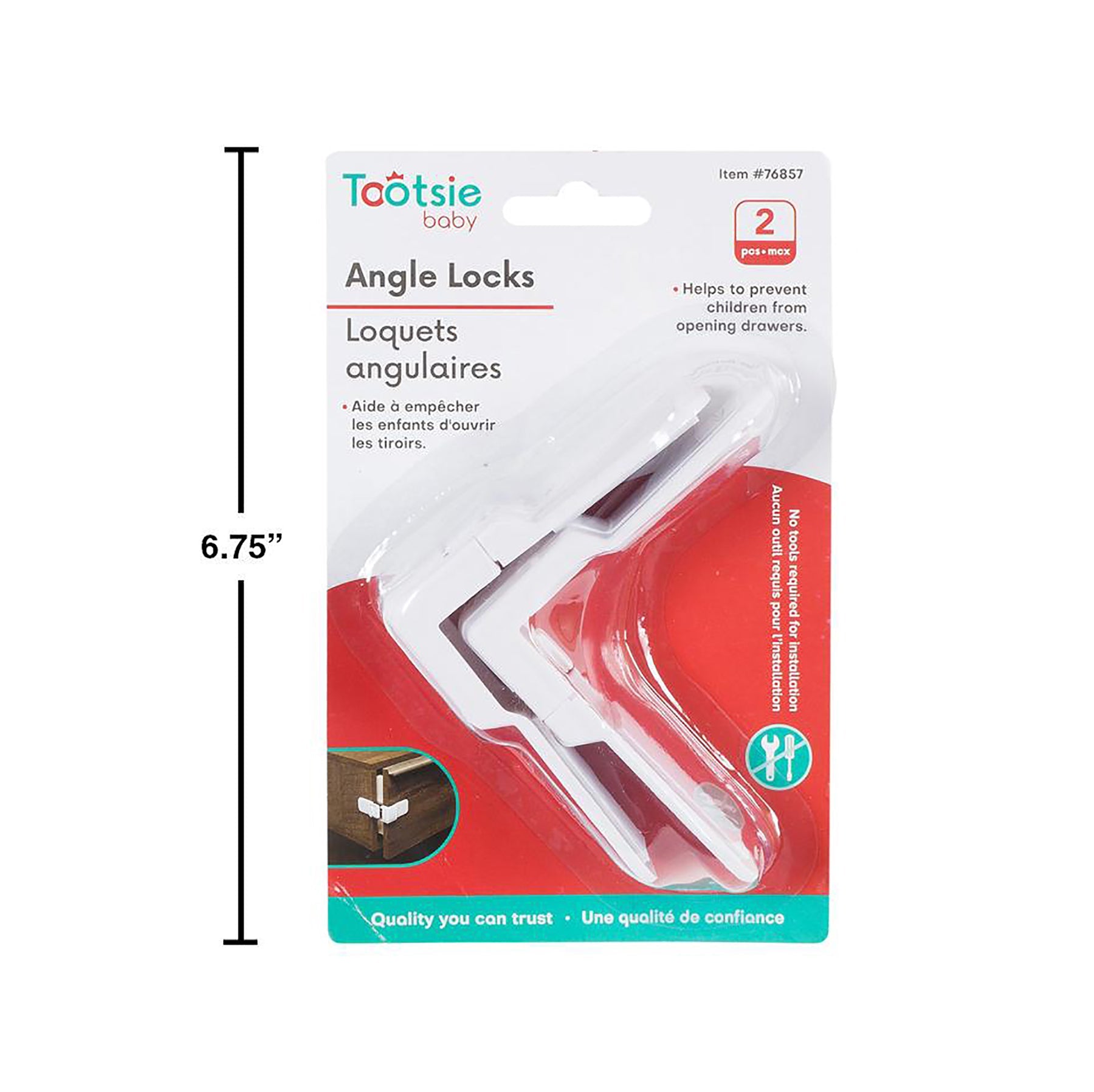 Tootsie Baby 2 Angle Locks White Plastic 3x3x1.5in