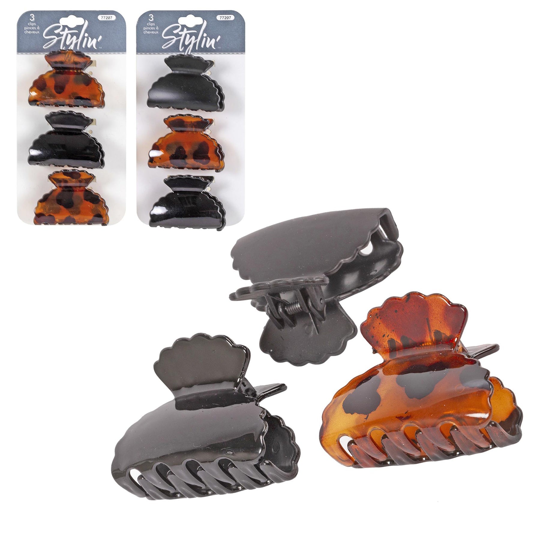 Stylin 3 Claw Clips Plastic 2.25x1.75in each