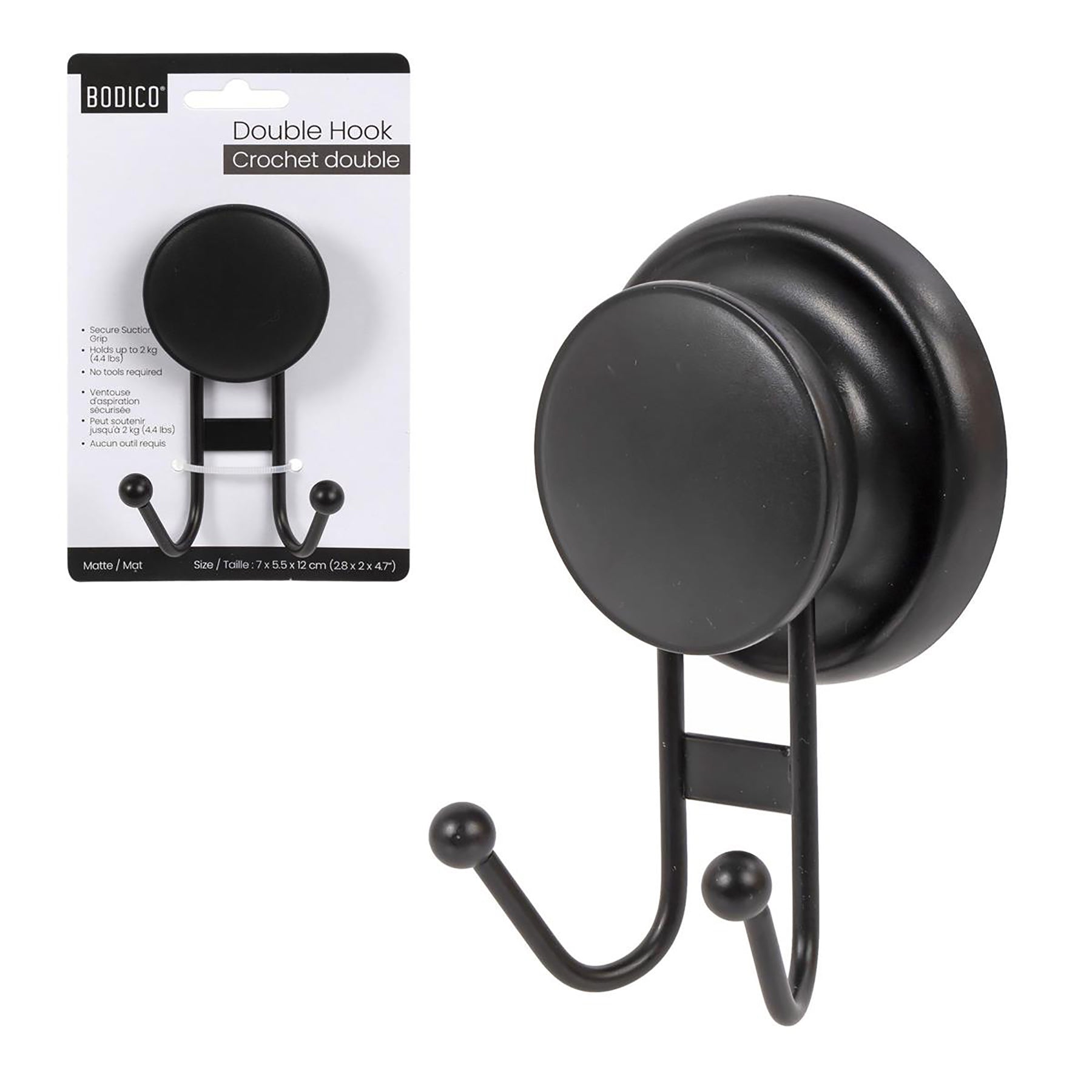 Bodico Double Hook Matte Strong Suction max 2kg 2.75x2x4.7in