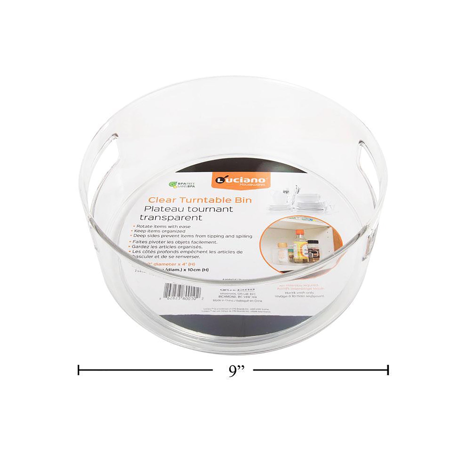 Luciano Turntable Bin Acrylic 9in dia x 4in H