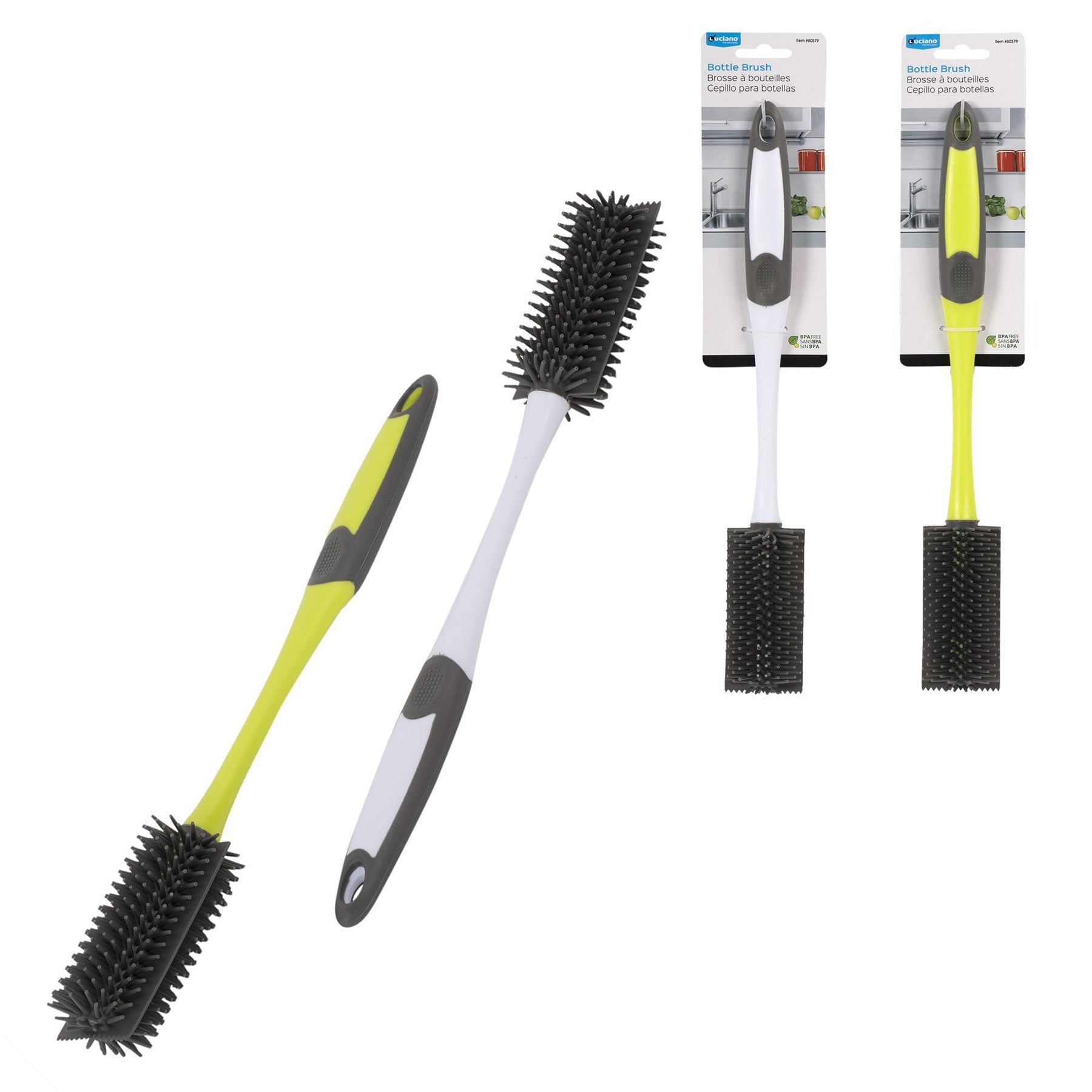 Luciano Bottle Brush Plastic Handle Silicone Bristles 13.3x1.7in