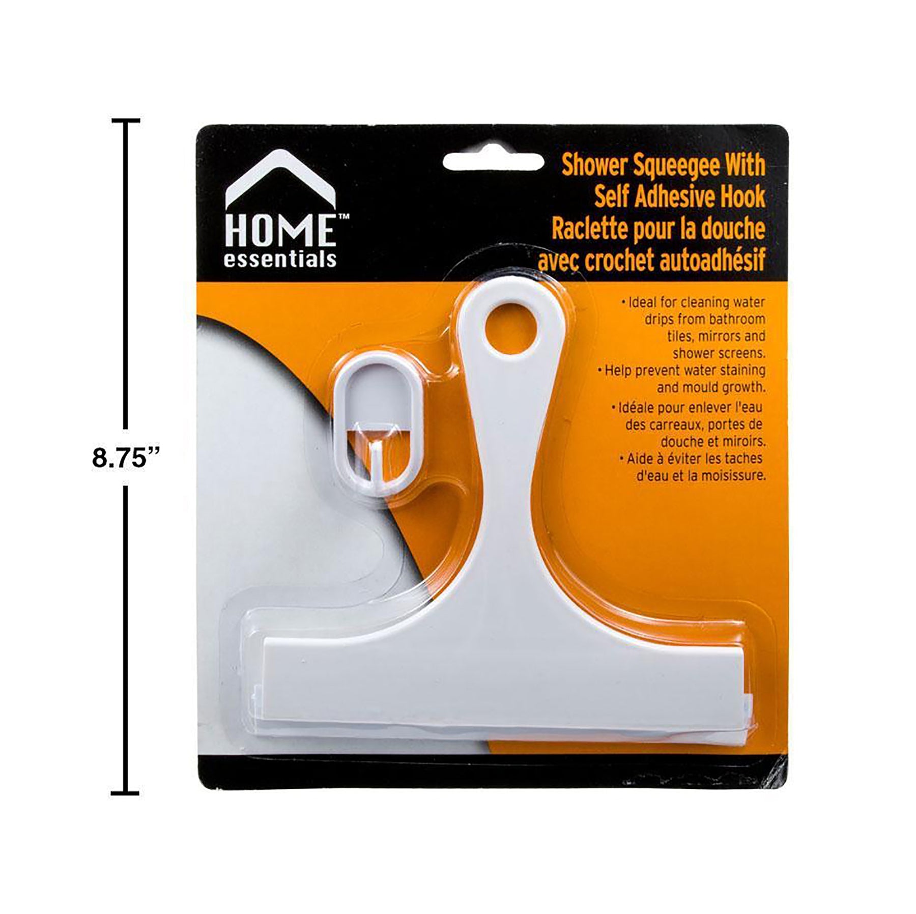 Home Essentials Shower Squeegee Plastic with Self-adhesive Hook 6x6in