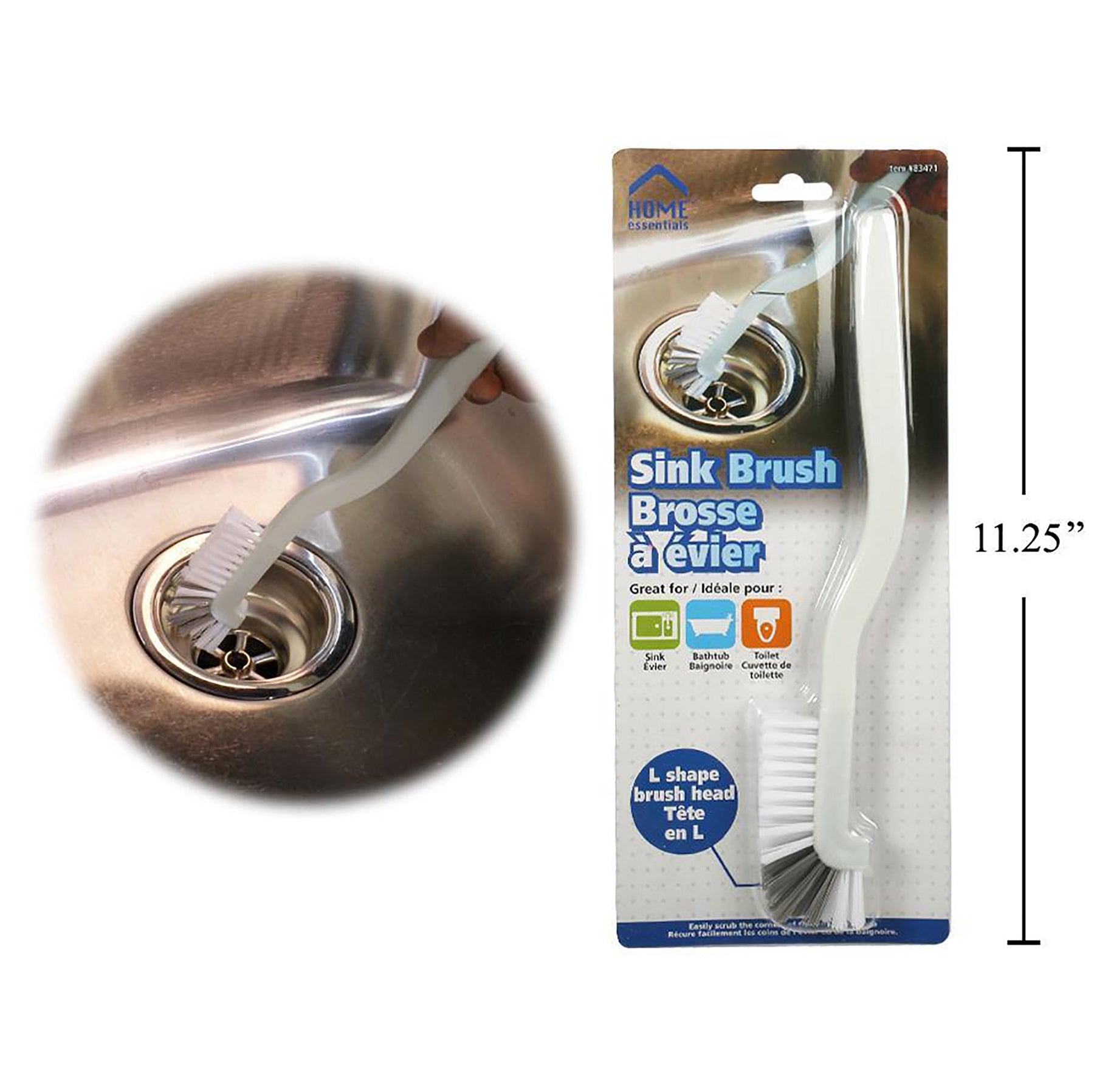 Home Essentials Sink Brush Plastic Handle L Shape Brush Head 10in