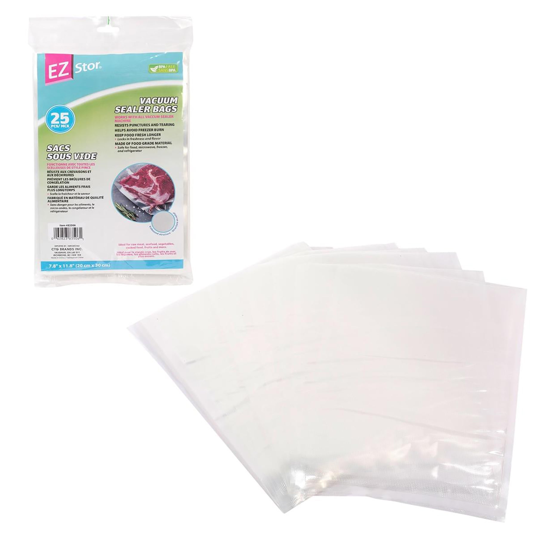 EZ-Stor 25 Plastic Vacuum Sealer Bags 7.8x11.8in